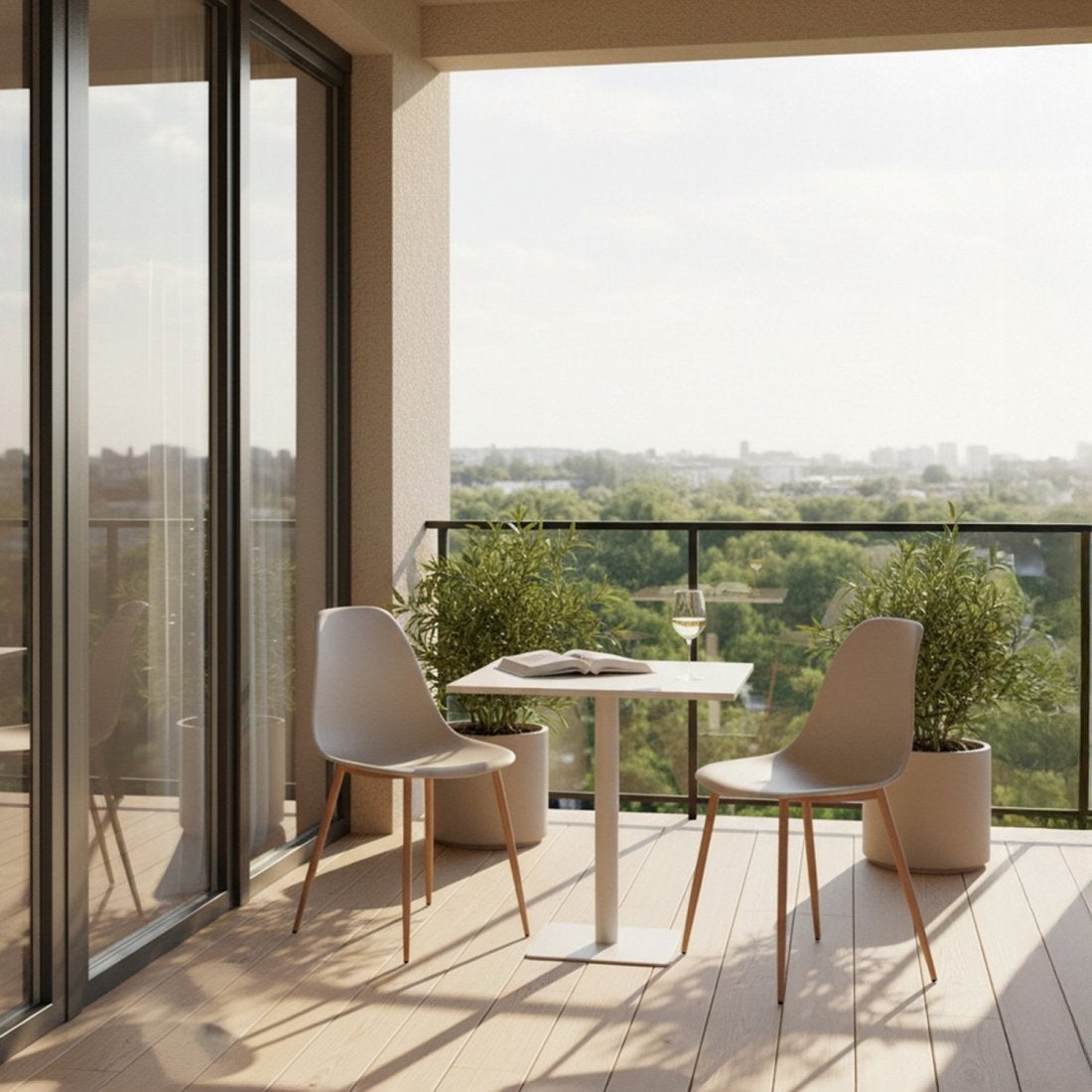 Set 6 sedie in polipropilene beige con gambe naturali Nina - 6