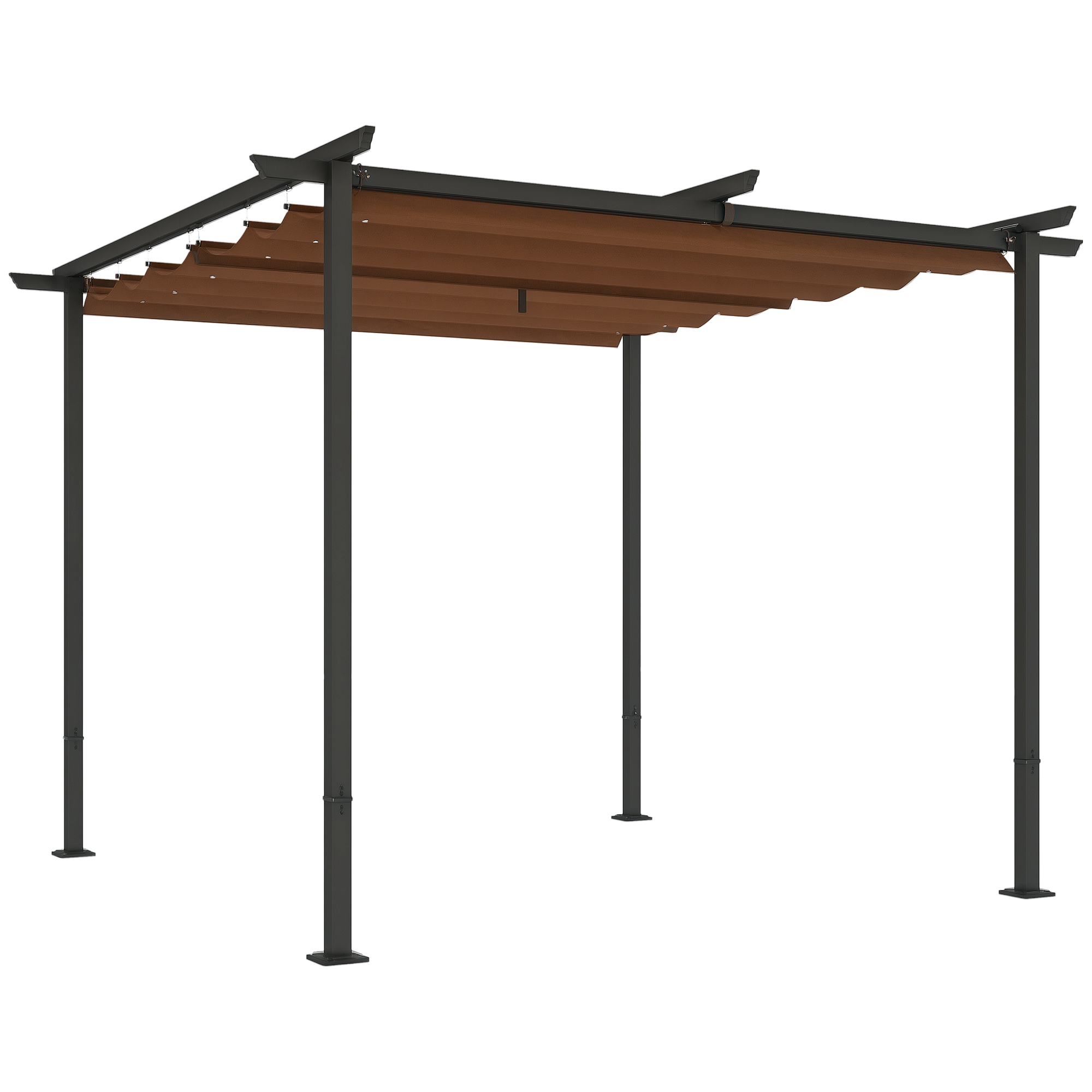 Pergola ogrodowa 3x3 m, rozsuwany dach, poliester o wysokiej gęstości 180 g/m², osłona przeciwsłoneczna UPF30+, brązowa
