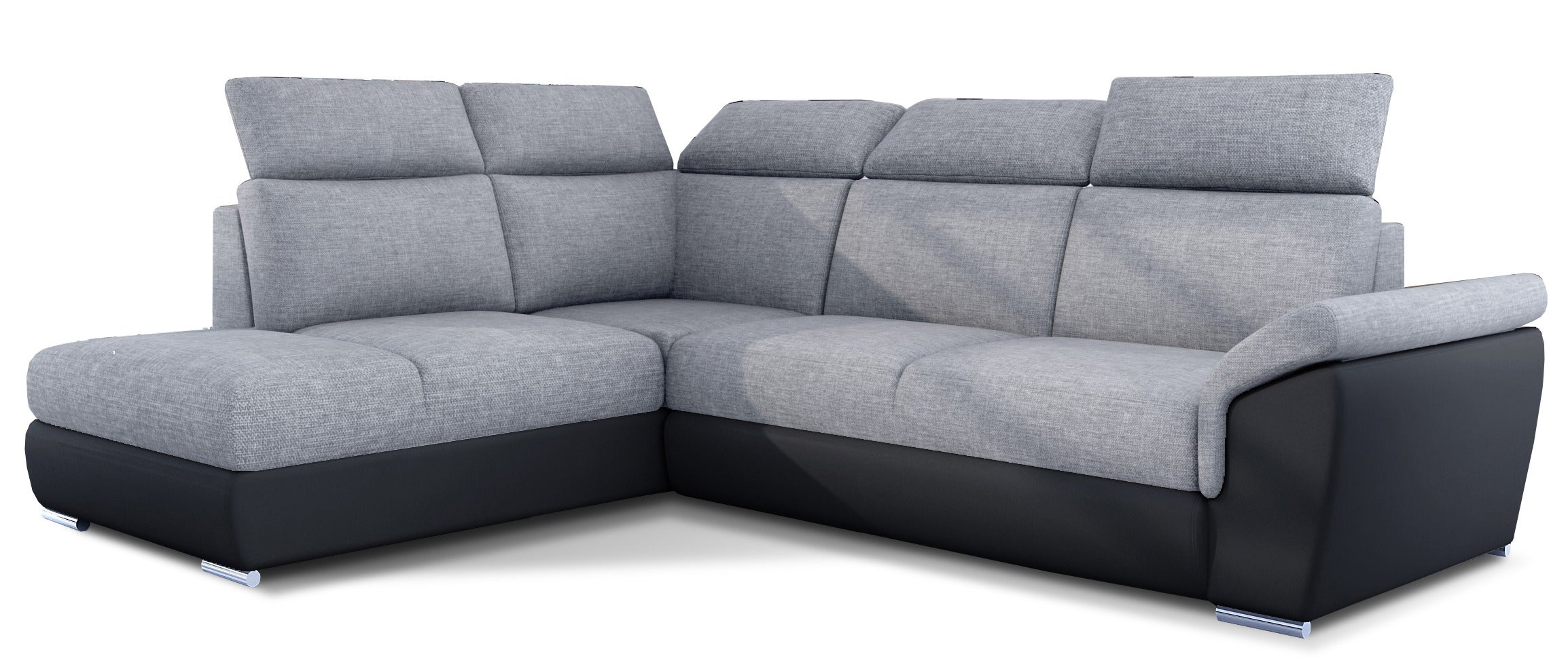 Canapé angle gauche convertible tissu gris clair et simili cuir noir