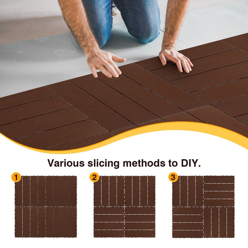 Lot de 110 dalles de terrasse 30x30cm sol en plastique avec système d'encliquetage Pose Rapide Idéal Jardin, Balcon Brun (110 pcs/10 m²) - 5