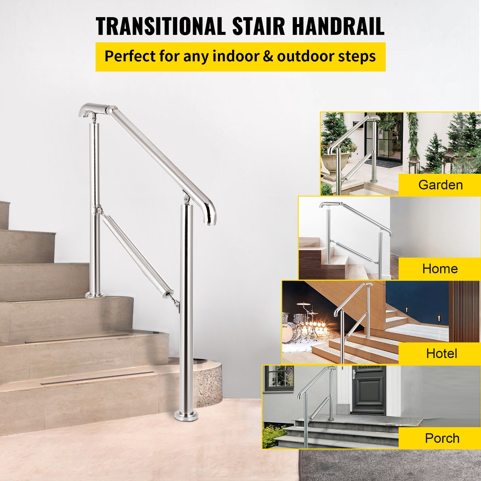 Main Courante en Acier Inoxydable VEVOR 4-5 Marches Capacité 200 kg Rampe d'Escalier Angle Réglable de 0-45° pour Jardin Extérieur et Intérieur - 2
