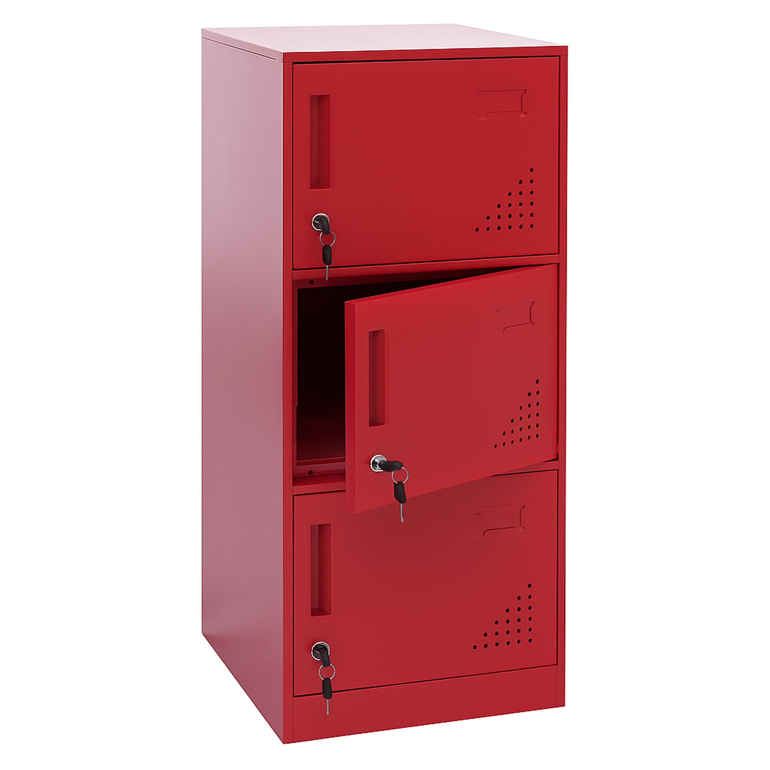 Szafka HWC-P63, szafka z zamkiem, szafka na przedmioty wartościowe, szafka z 3 drzwiami, 90 x 38 x 45 cm, stal ~ czerwona