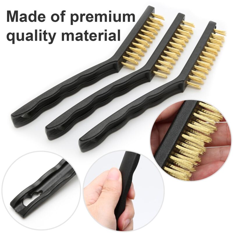 Set 3 Spazzole Metalliche Con Setole In Nylon, Ottone E Acciaio Inox | Impugnatura Curva Antirughe | Per Pulizia Ruggine E Superfici