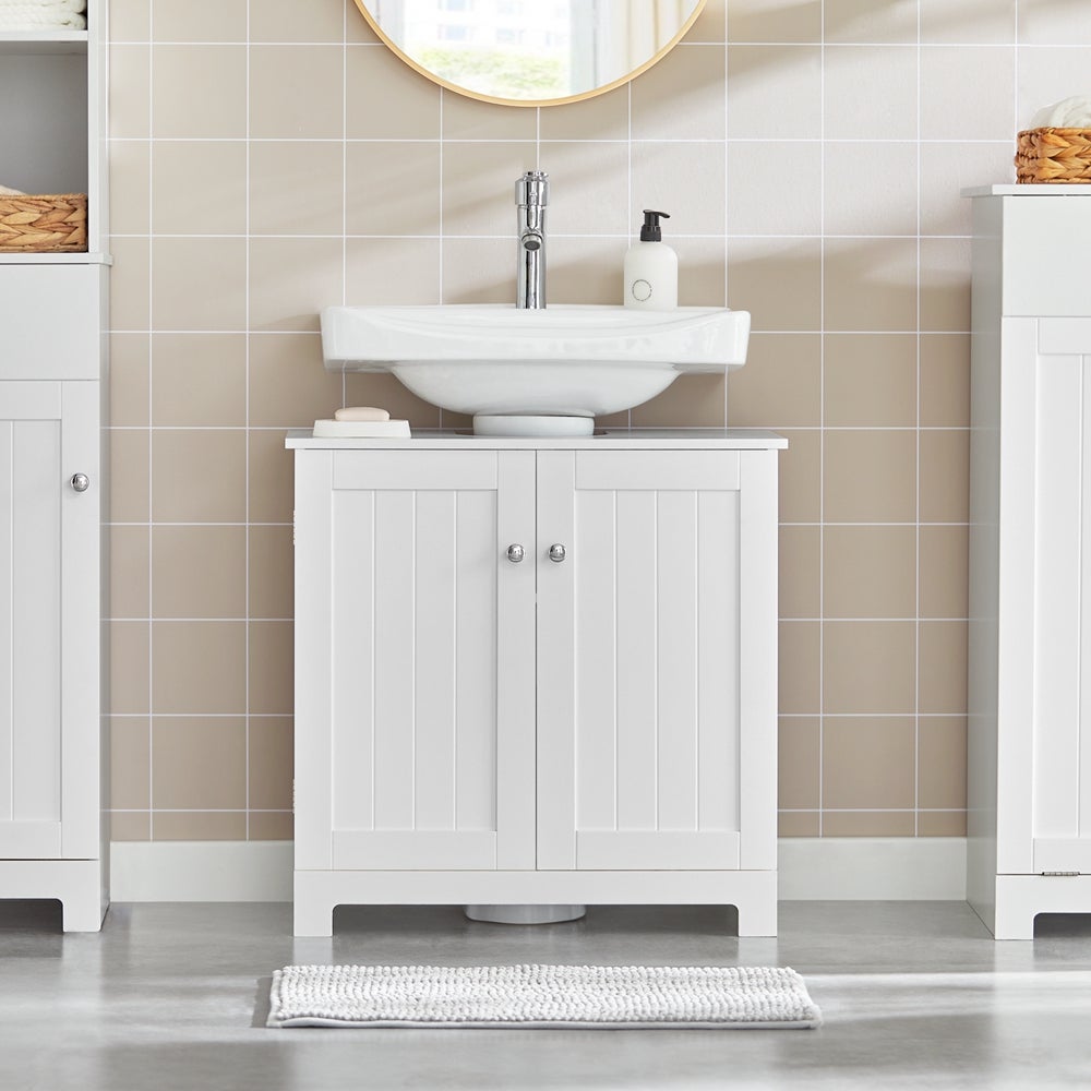 SoBuy Mueble para Debajo del Lavabo Armario de Baño de Suelo con 1 Estante y 2 Puertas 60 x 30 x 60 cm BZR18-II-W ES - 9