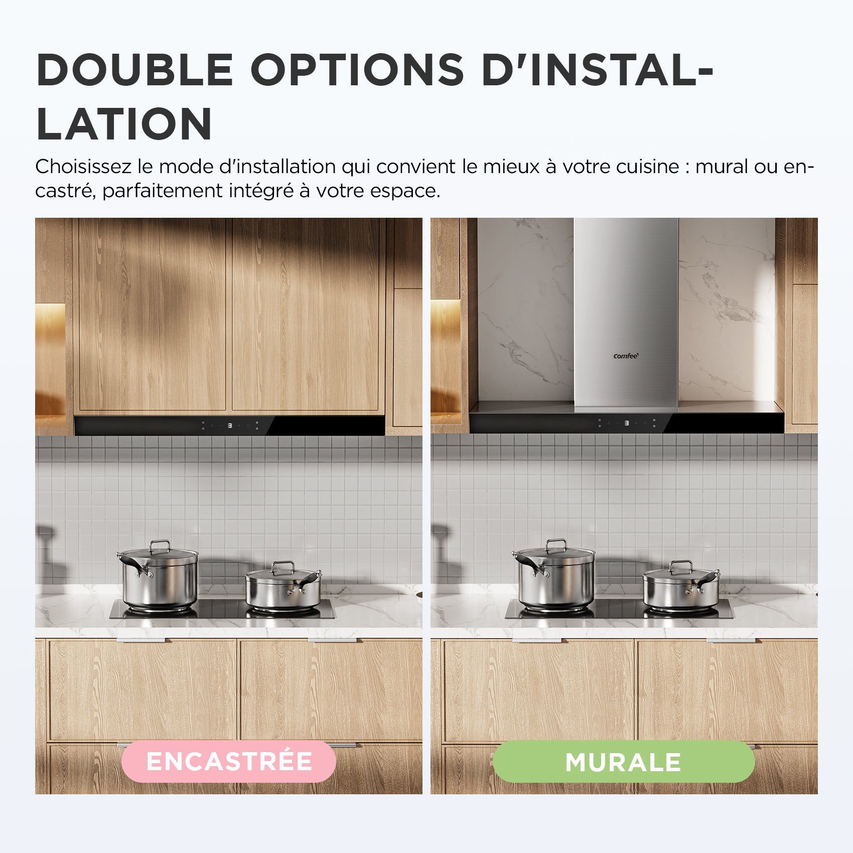 COMFEE Hotte Aspirante Tactile 90cm - Classe A+++ - 650 m³/h - Filtre à Charbon - 4 Vitesse - LED Affichage - En Inox Noir - 5