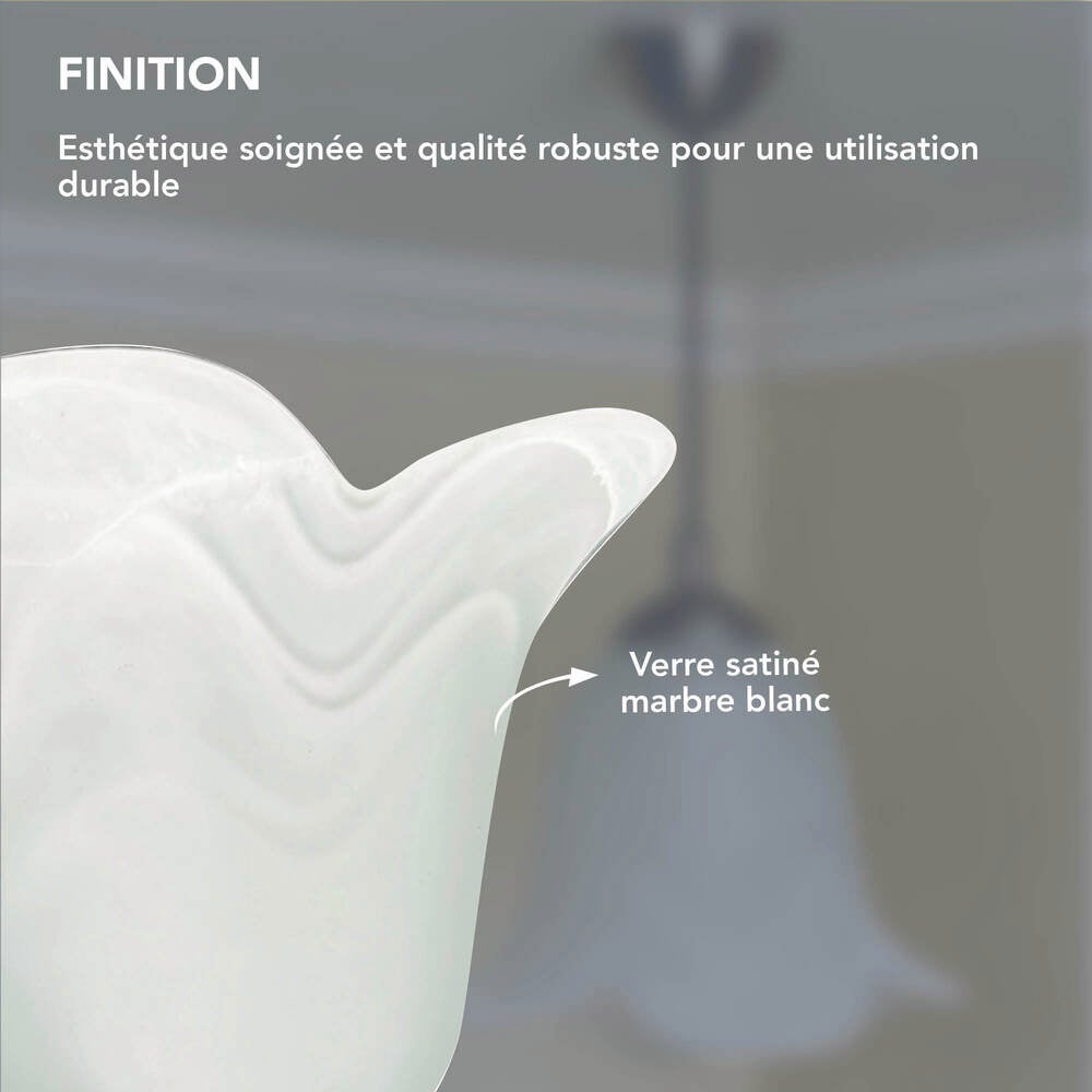 Abat jour verre satiné marbré blanc, forme Tulipe, diam. 120 mm - Tibelec - 7