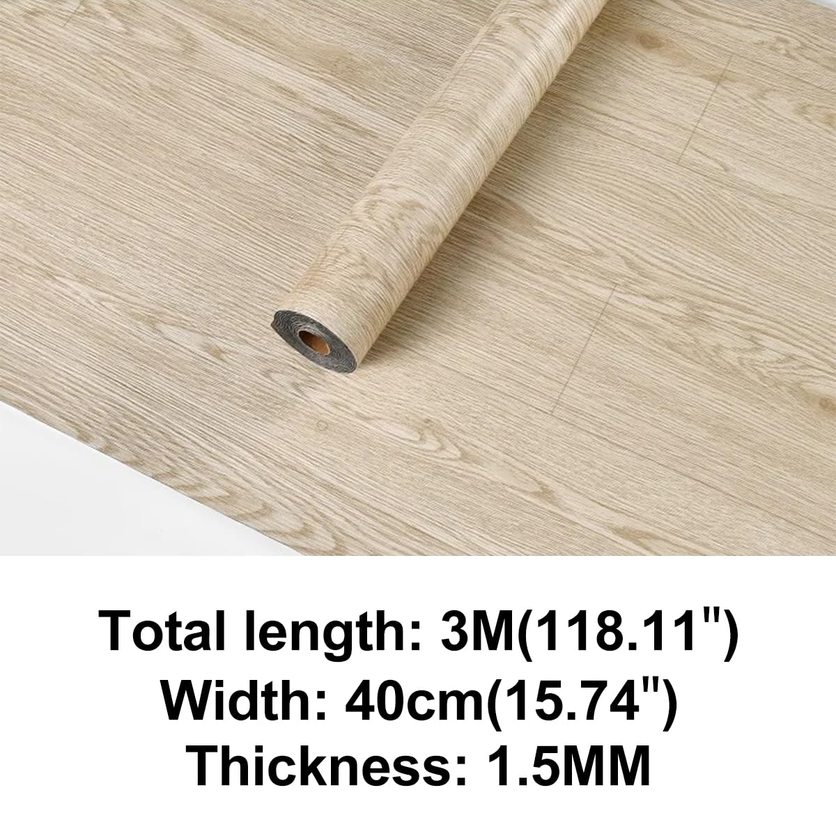 Rouleau de revêtement de sol en vinyle autocollant 15,74 x 118,11 pouces, revêtement de sol en grain de bois, imperméable - 2