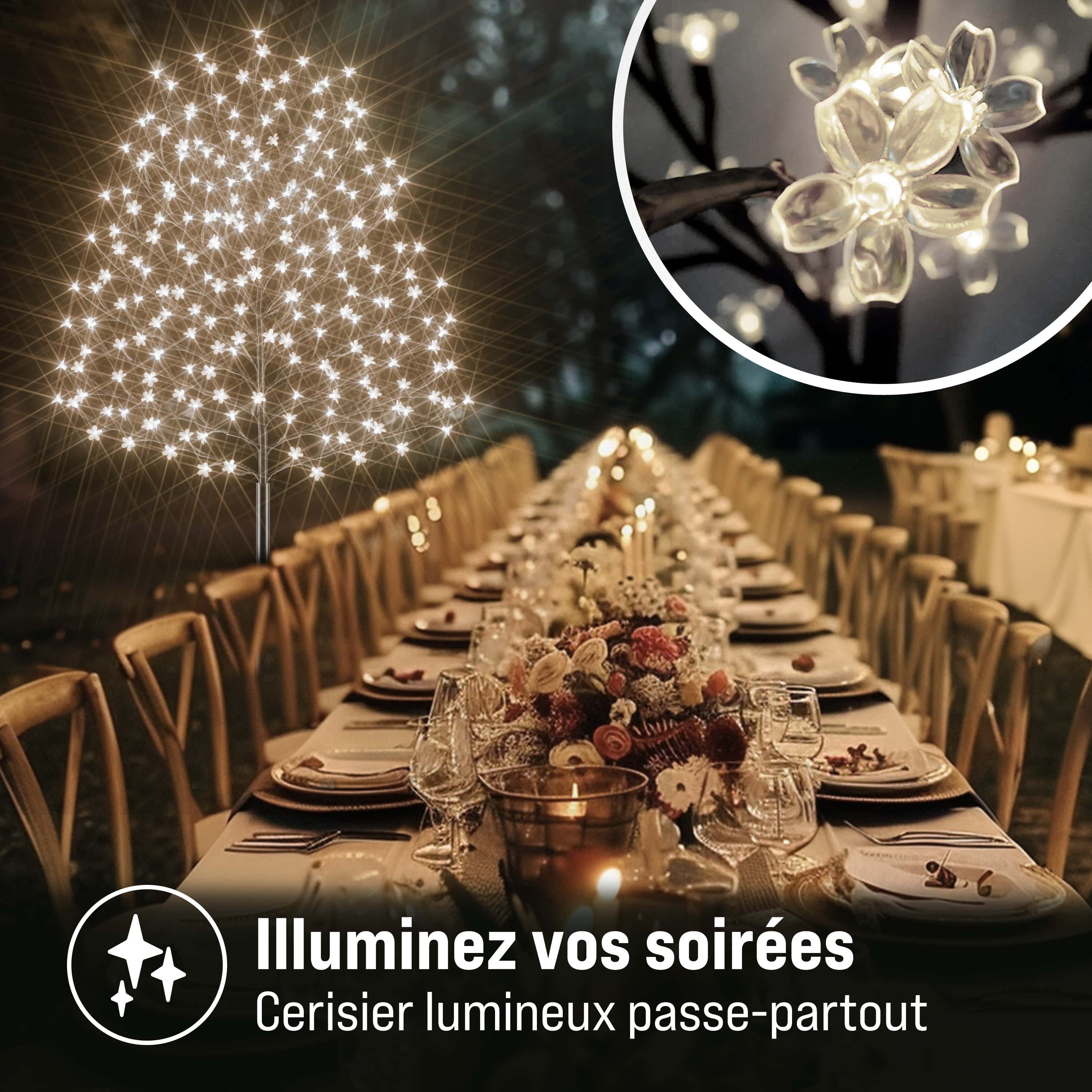 MONZANA® Arbre lumineux 220 LED 220 cm minuterie 8 modes de lumière résistant aux intempéries décoration Noël cerisier - 4