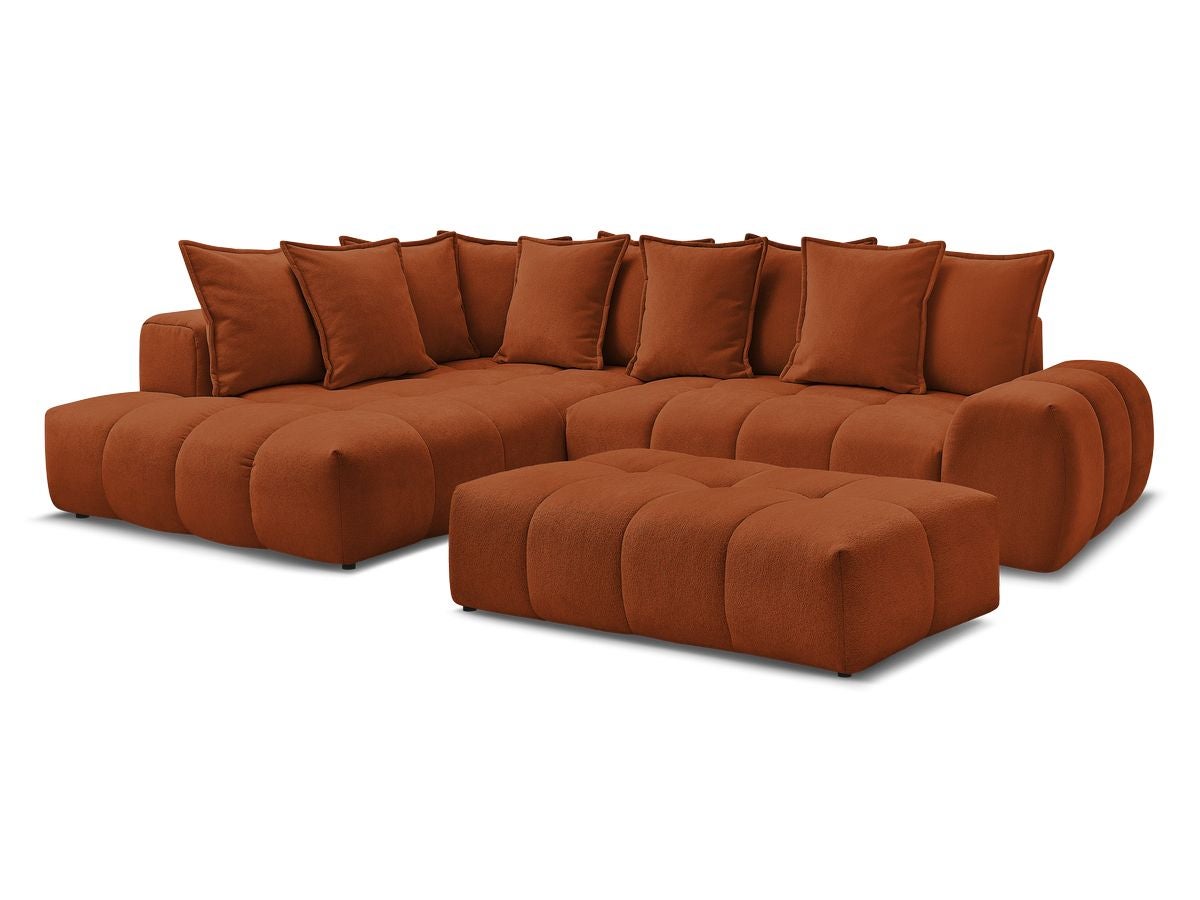 Canapé d'angle L convertible coffre EVEREST tissu texturé avec pouf ...