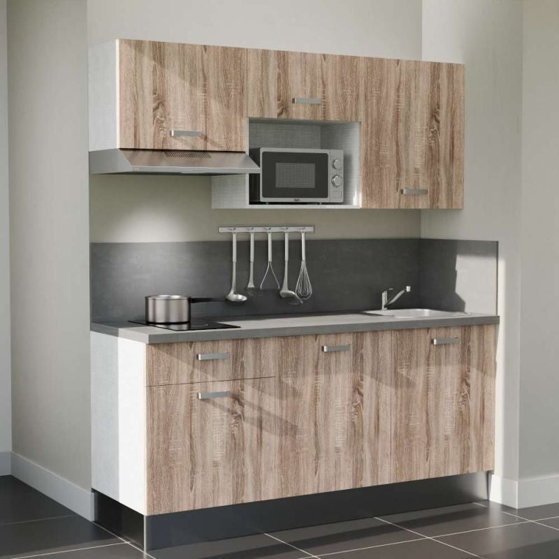 Kitchenette modèle K30 - Façades Bois - Plan de travail Gris béton ...