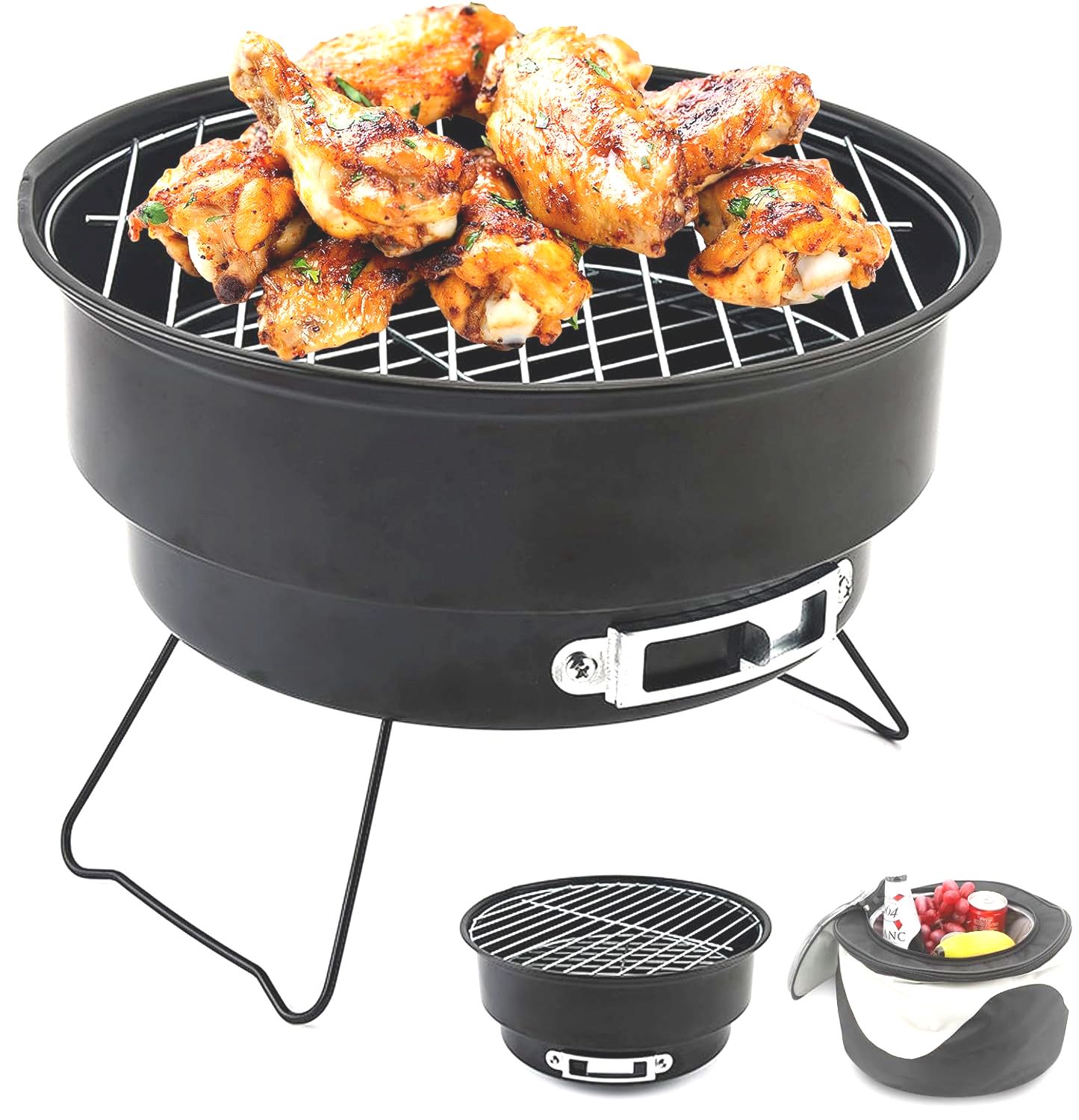 Miniaturowy, przenośny i składany grill węglowy - z izolowaną torbą - na kemping, piknik, do ogrodu, na patio, w podróż - wymiary 26 x 26 x 18 cm
