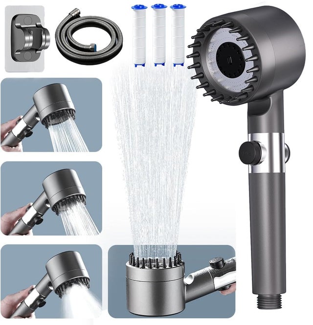 NICOLA Chuveiro de alta pressão, chuveiro economizador de água com mangueira de chuveiro de 1,5 m e suporte de chuveiro, 3 modos ajustáveis