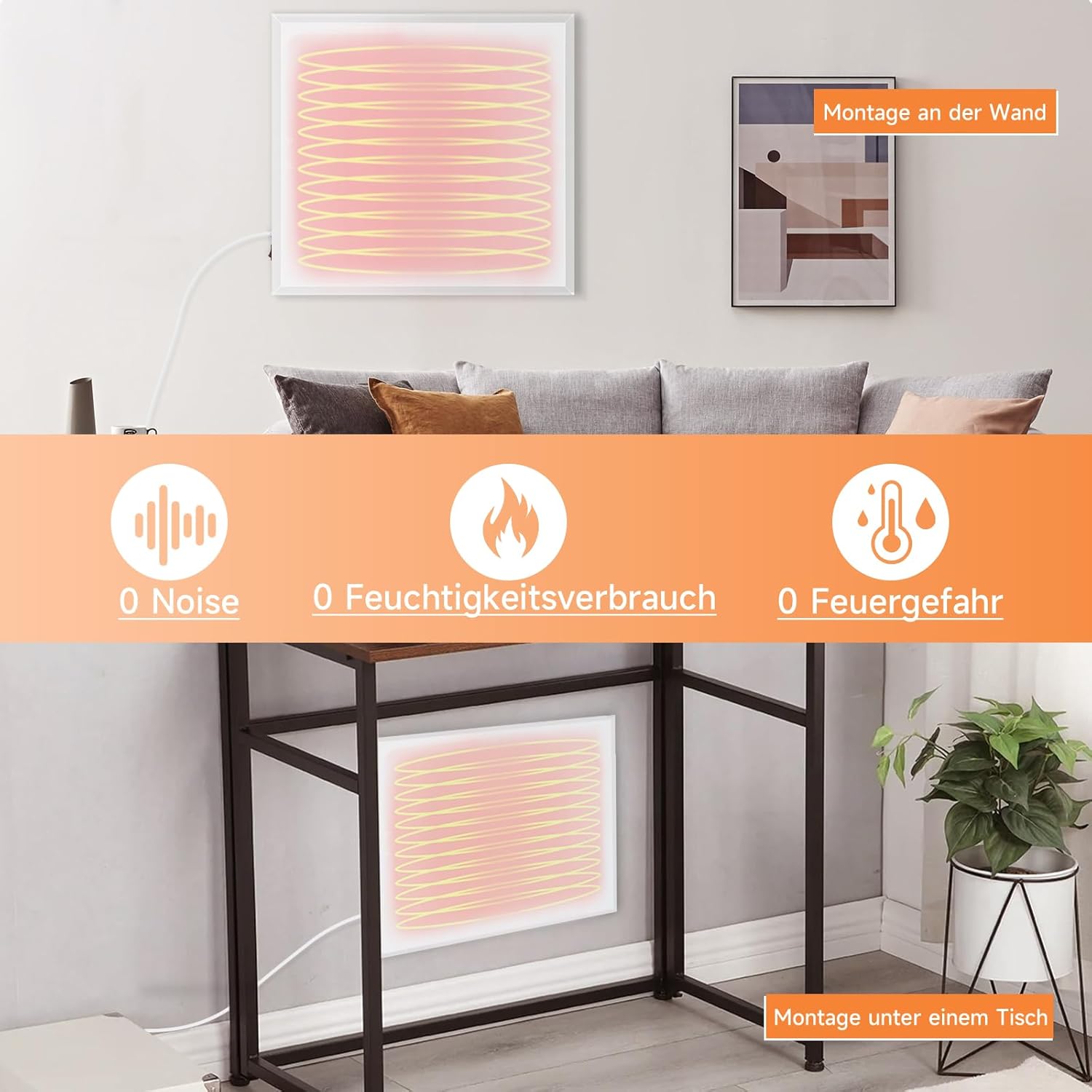 ZMH Aquecedor infravermelho de parede de 350W com eficiência energética e proteção contra sobreaquecimento para quarto/sala de estar - 3