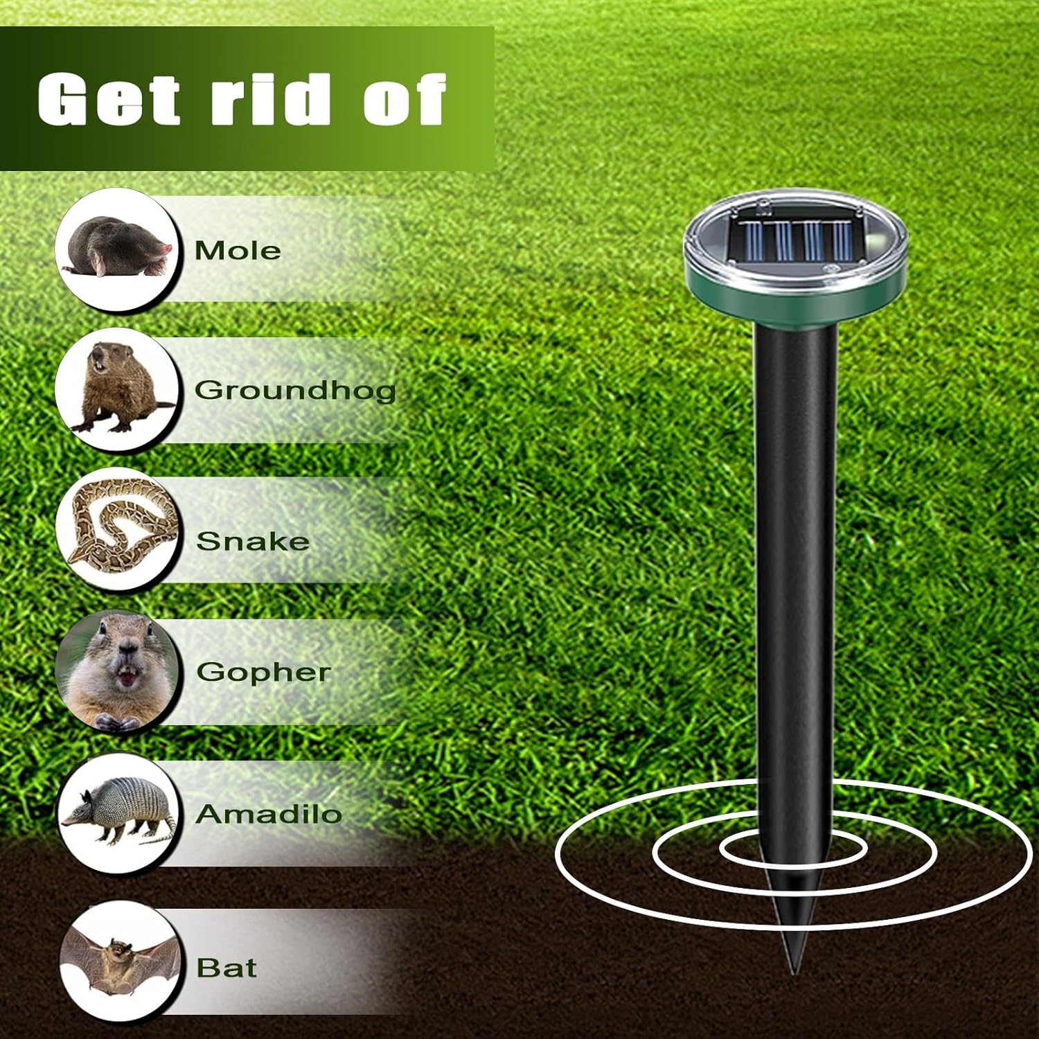 Lot de 8 répulsifs solaires contre les rats et les serpents, répulsifs ultrasoniques pour l'extérieur, pour pelouse et jardin - 2