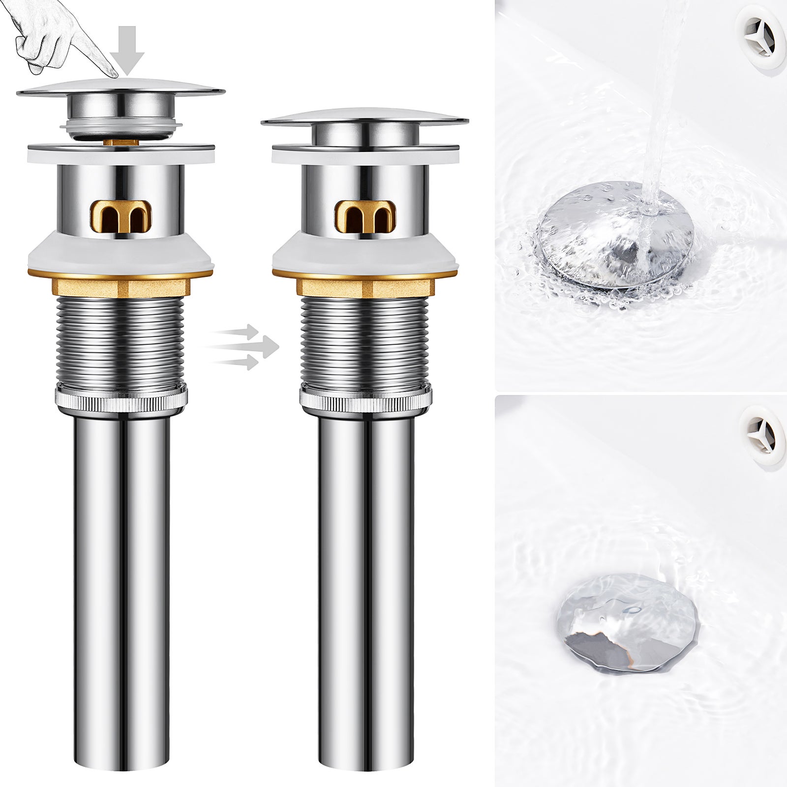 Auralum max Bonde Pop Up avec Trop-Plein,Chromé,Universal Lavabo Bouchon de Vidange avec Panier à Crépine,Laiton Anti-Colmatage Vidage Salle de Bain - 3