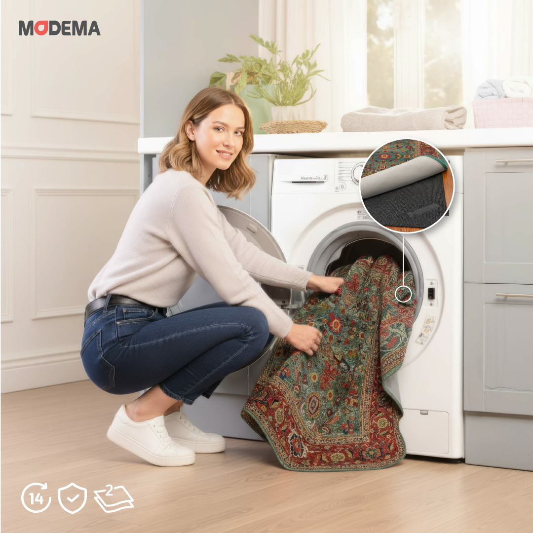 MODEMA - Tappeto lavabile in lavatrice, fondo antiscivolo, tappeto per corridoio 100x300cm Grace Grey - 9