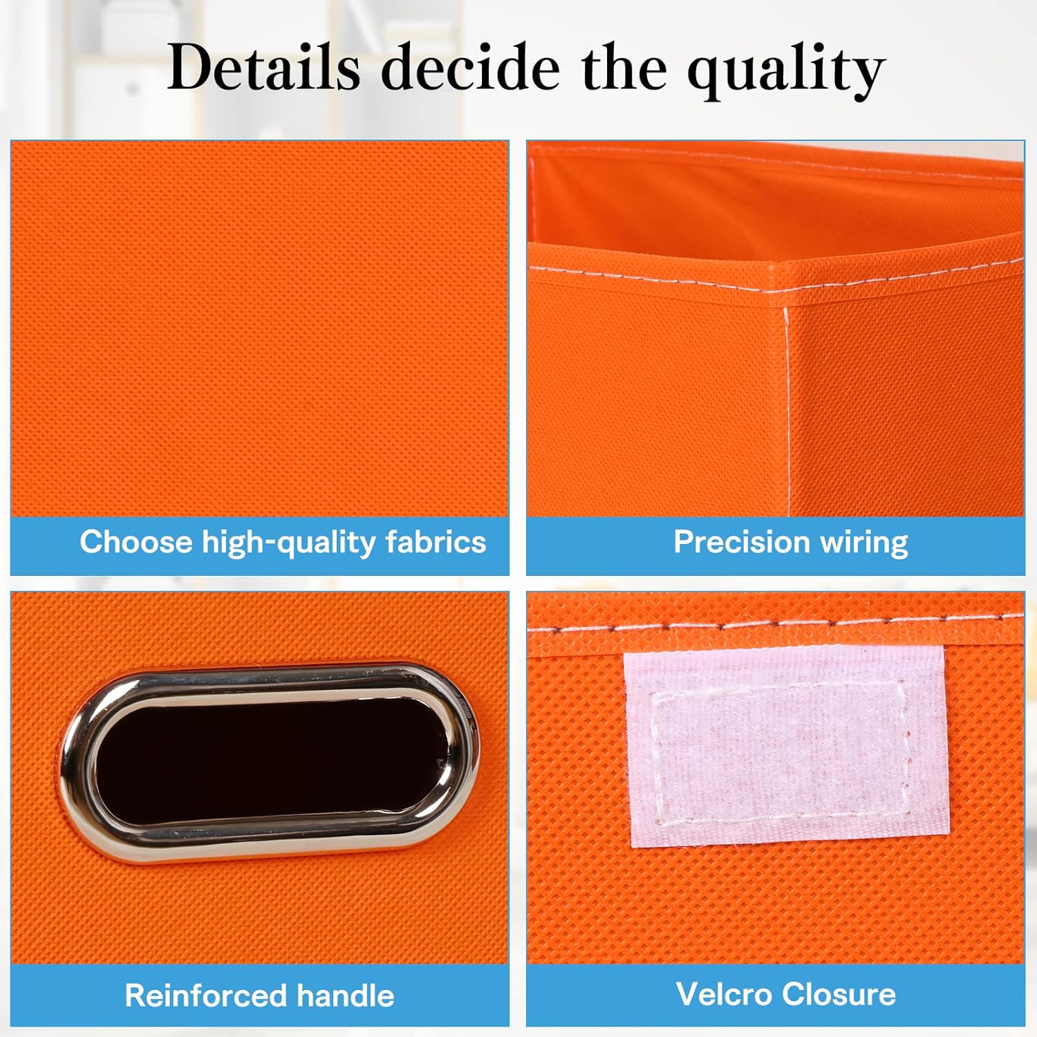 Un de dimensions 38×25×25 cm,Boîte de rangement en tissu, boîte de rangement pliable, avec couvercle et poignées, foyer, chambre, armoire (orange) - 7