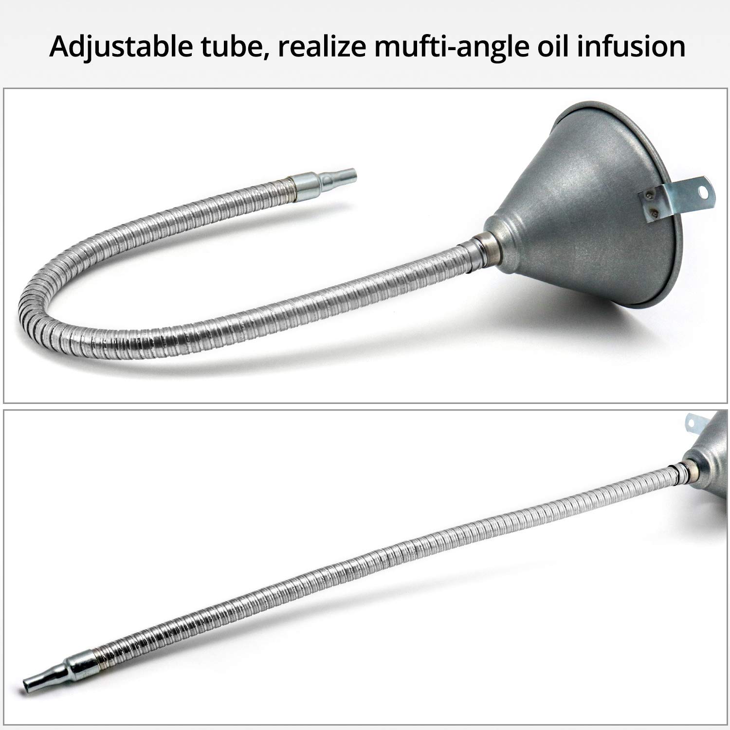 Entonnoir Essence en Acier de 5.5 / 140mm avec Filtre pour Toutes Les huiles, Eau, Carburant Diesel et Autres liquides, Longueur 630mm - 2