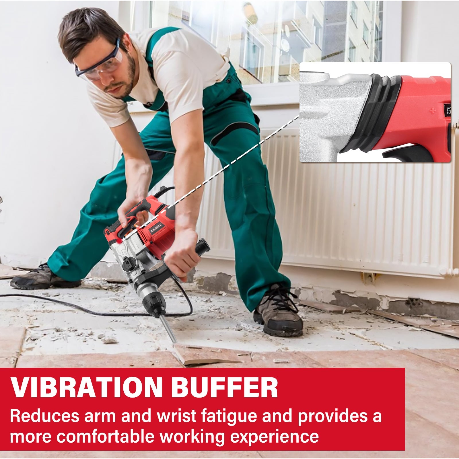 TEENO Marteau Perforateur SDS-Plus 1500W,6 Vitesse Variable avec 4 Fonctions,4500bpm,Câble de 2 mètres, Embrayage de Sécurité & Technologie - 5