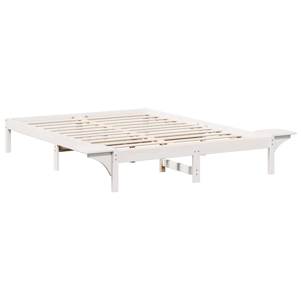 Cadre de lit blanc en pin massif pour la chambre, 150 × 200 cm - 7