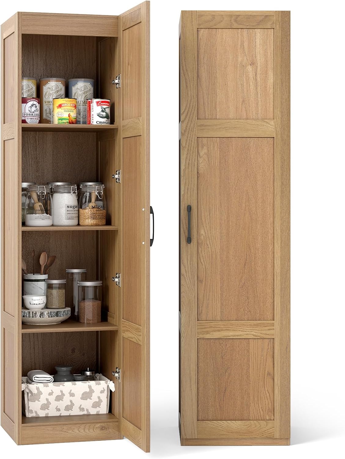 Armoire Salle De Bain 4 étagères – 150 Cm Haut, Rangement Fermé – Design Bois Naturel, Antidérapante
