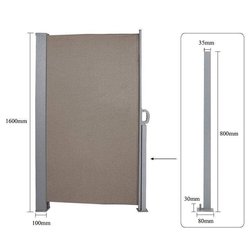 Toldo lateral brise vue pantalla exterior retráctil para balcón terraza y jardín con marrón 160x300cm