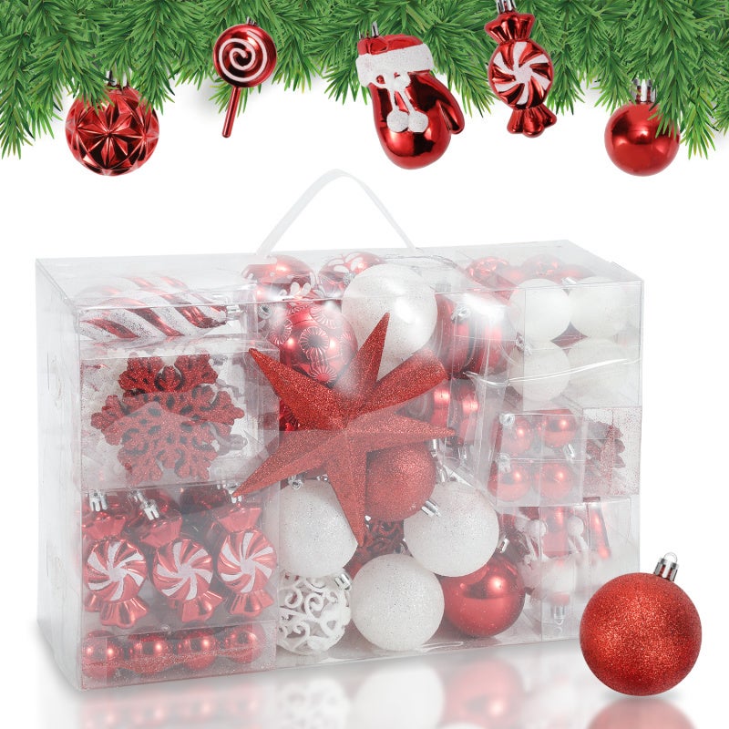 42 Boules De Noël Incassables Rouge, Vert, Blanc – Décorations De Sapin Traditionnelles, 6 Cm