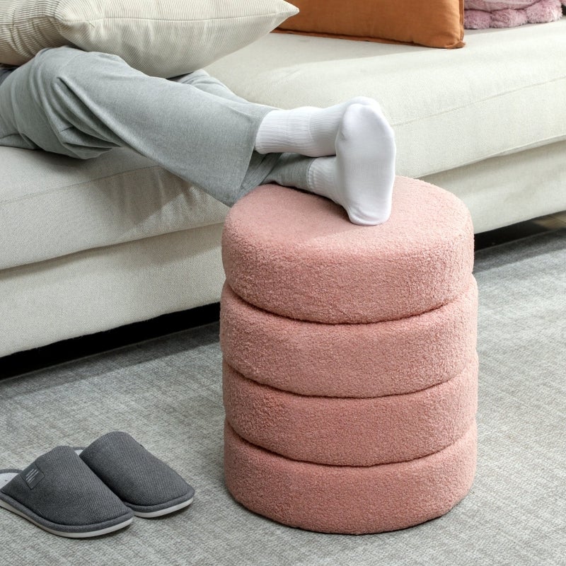 Tabouret rond en peluche douce,rose,capacité 120kg,dimensions 40x45 cm - 6