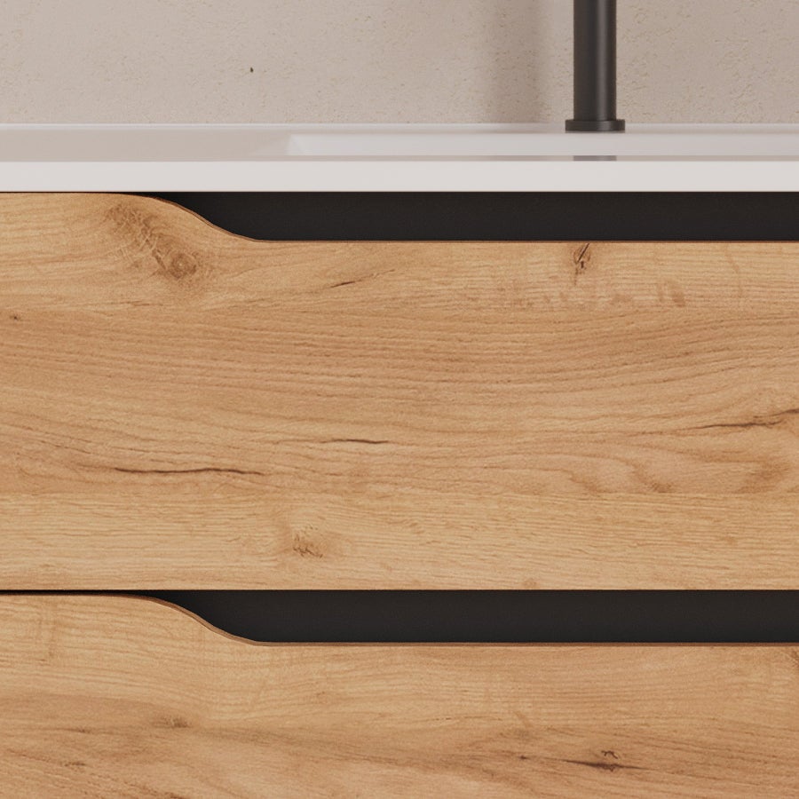 Meuble sous vasque seul, 2 tiroirs et 1 porte, 120cm, vasque déportée gauche - roble (bois clair) - ZARZA - 4