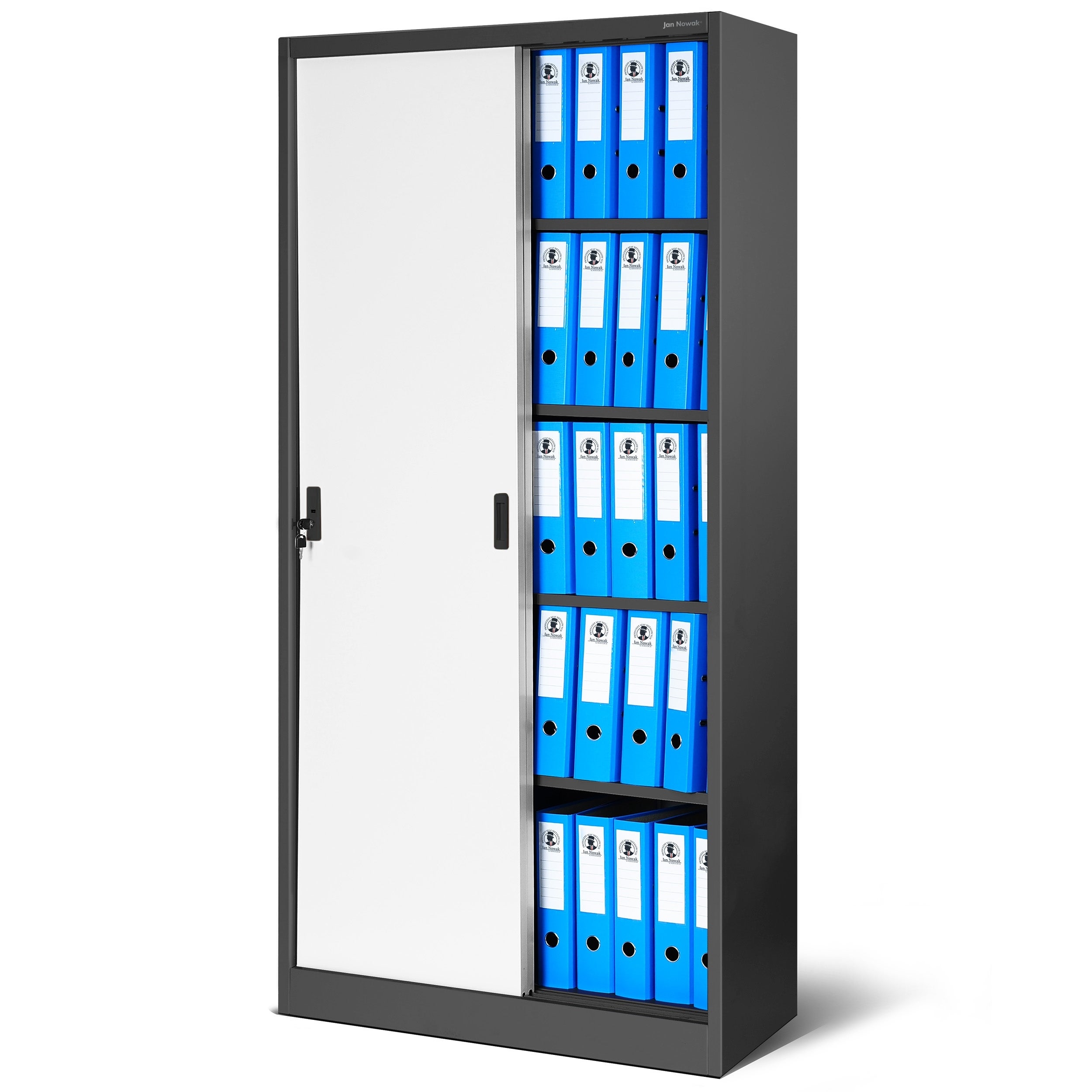 Armoire de Bureau Armoire Métallique à Portes coulissantes tôle d'acier étagères revêtement en Poudre 185 cm x 90 cm x 40 cm Anthracite/Blanc - 3