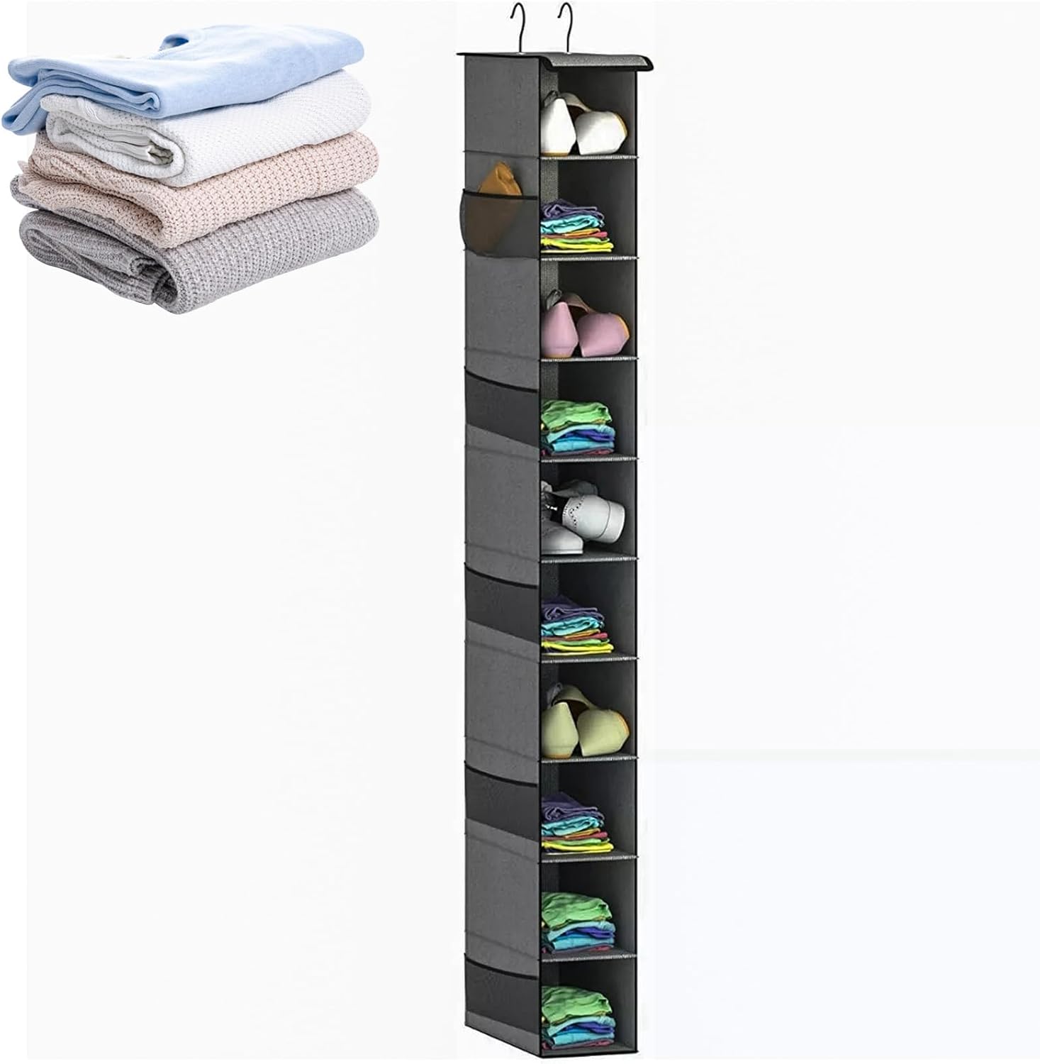 Organizer do szafy wiszącej, 10-poziomowe półki do szafy wiszącej, wielopoziomowe półki do przechowywania, buty, torebki i wiele innych
