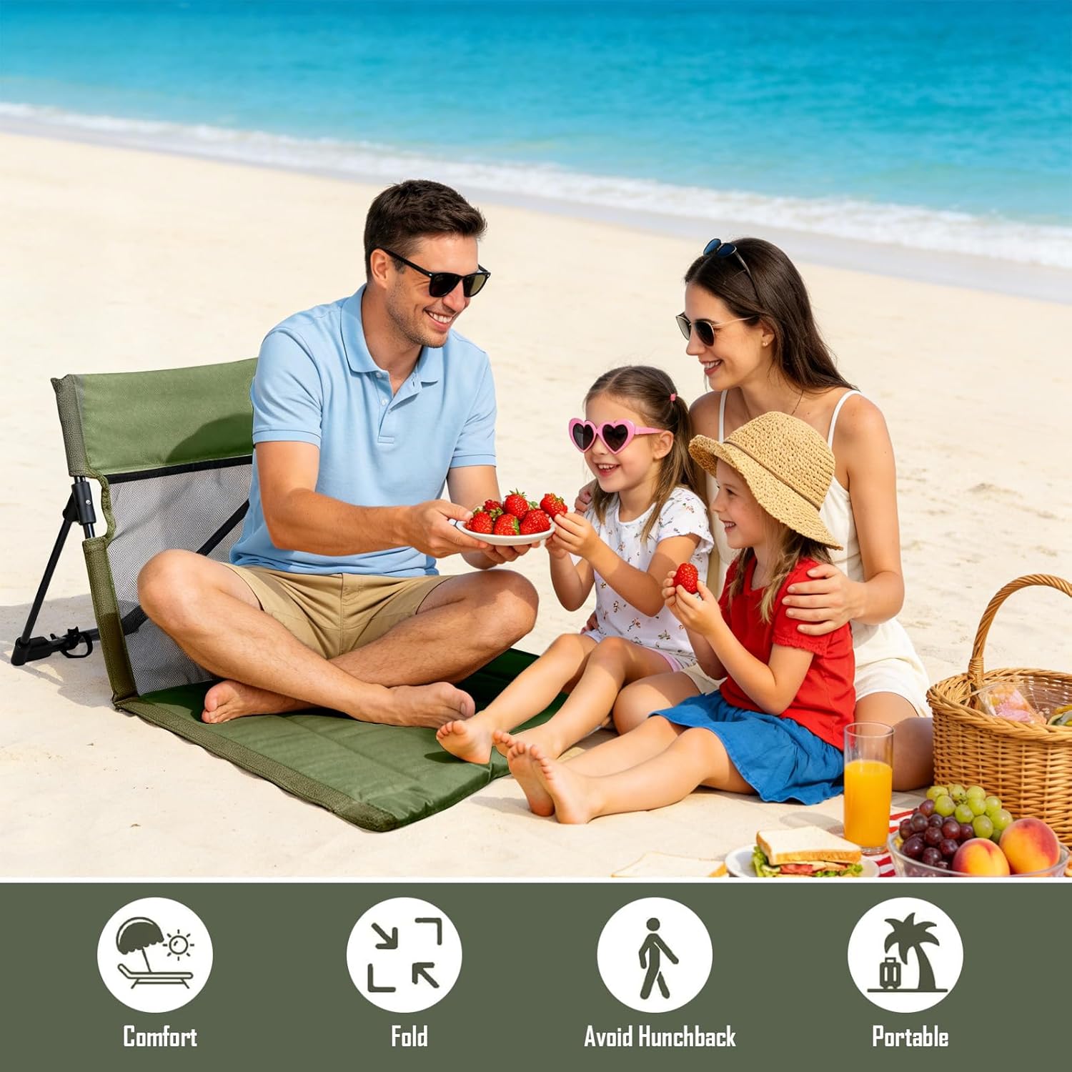 Chaise de Sol, avec Support Dorsal, Tapis de Plage Pliable, Coussin d'assise d'extérieur pour Trekking, Accessoires de Camping - 3