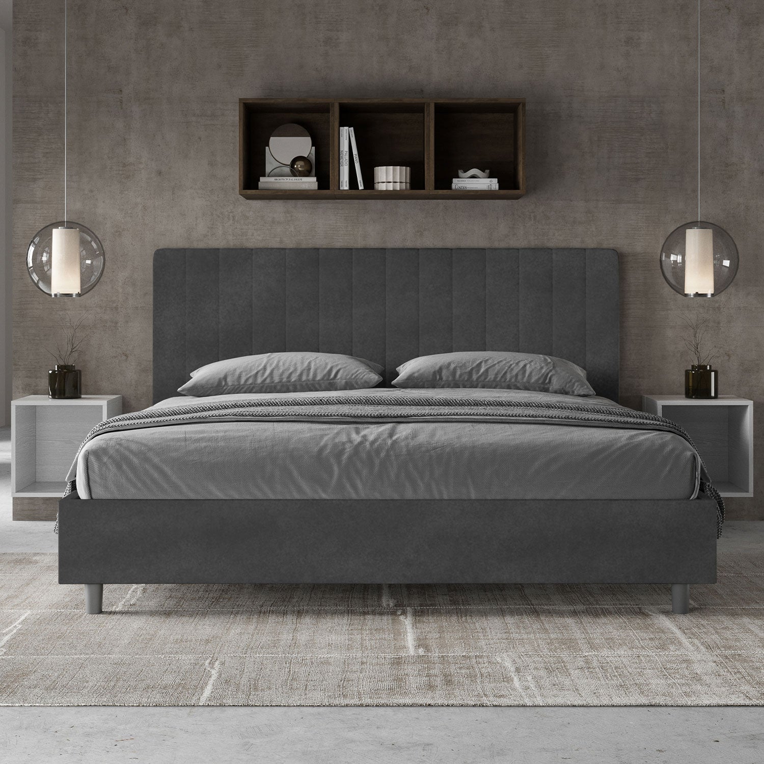 Letto matrimoniale king size con rete imbottito 180x190 microfibra