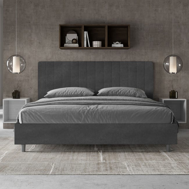 Letto matrimoniale king size con rete imbottito 180x190 microfibra