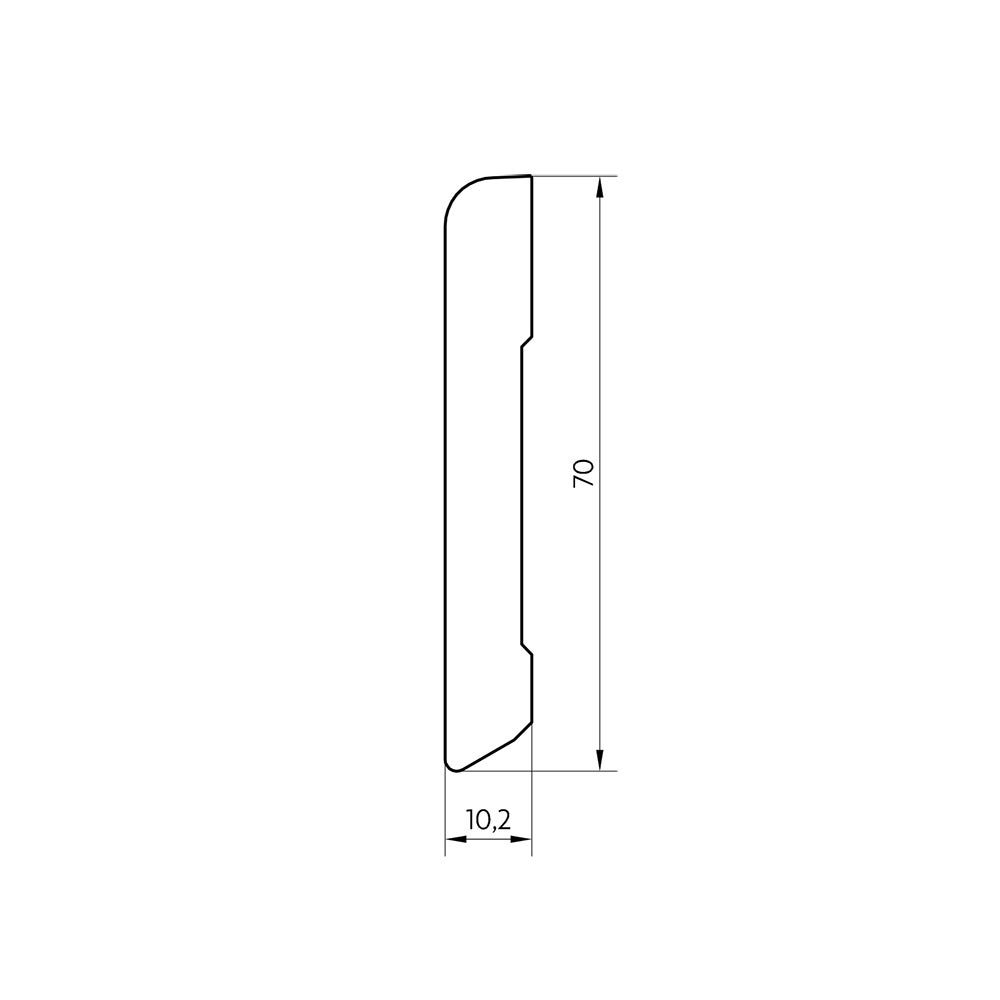 Onlywood Battiscopa Mdf Bianco Stondato - 70 x 10 mm - Asta da 2,4 Metri - Made in Italy - 2