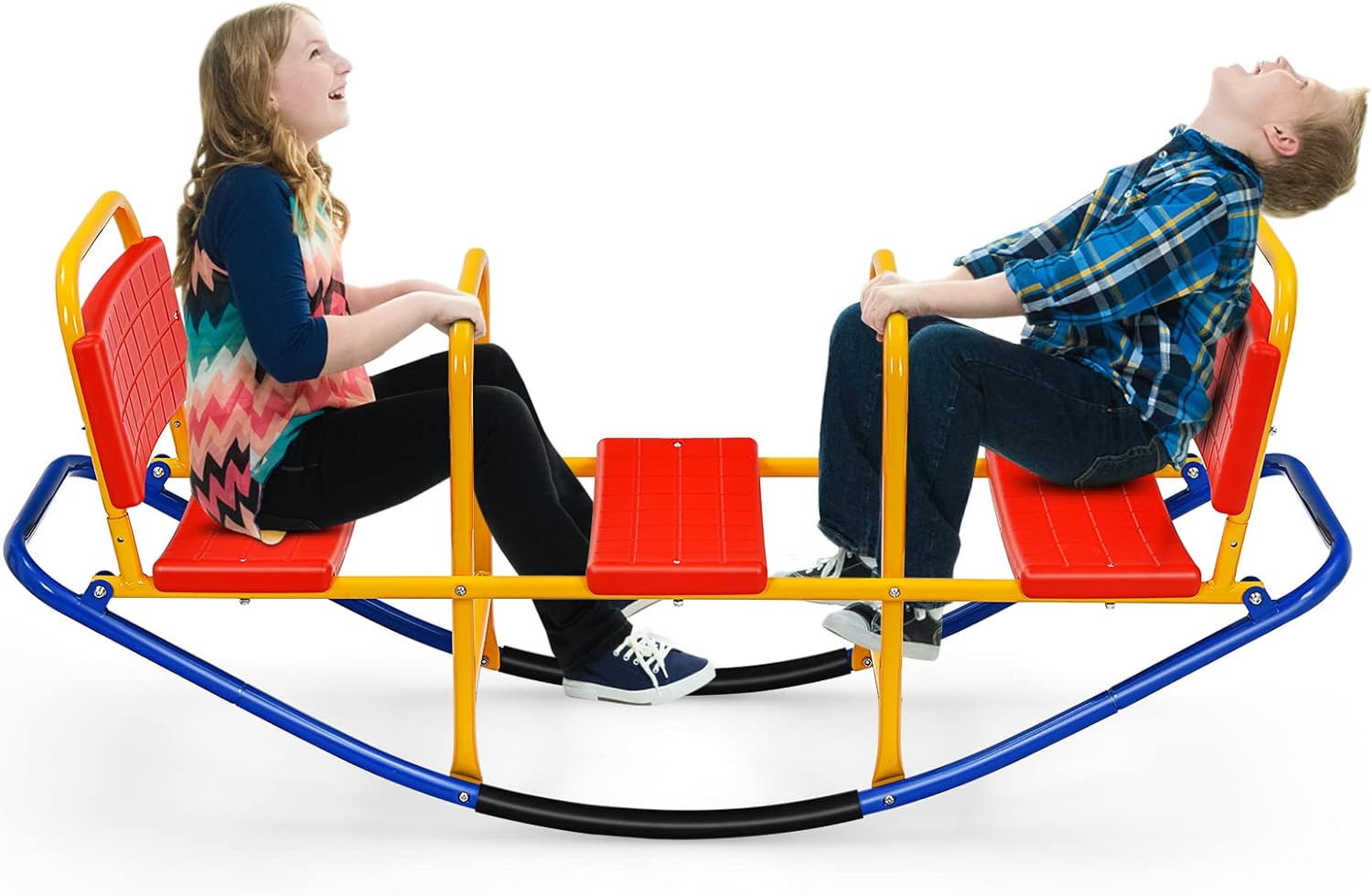 Huśtawka Wahadłowa z 3 Siedziskami dla Dzieci, Ergonomiczne Siedziska i Uchwyty, Interaktywna Drabinka dla 2/3 Dzieci, 137 × 40 × 59,5 cm