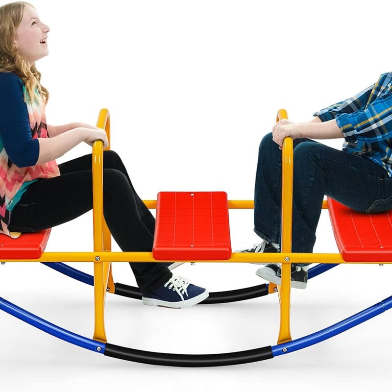 Huśtawka Wahadłowa z 3 Siedziskami dla Dzieci, Ergonomiczne Siedziska i Uchwyty, Interaktywna Drabinka dla 2/3 Dzieci, 137 × 40 × 59,5 cm