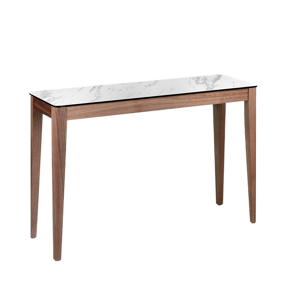 Prostokątny stolik konsolowy z marmuru porcelanowego i orzecha włoskiego 120 x 39 x 75 cm