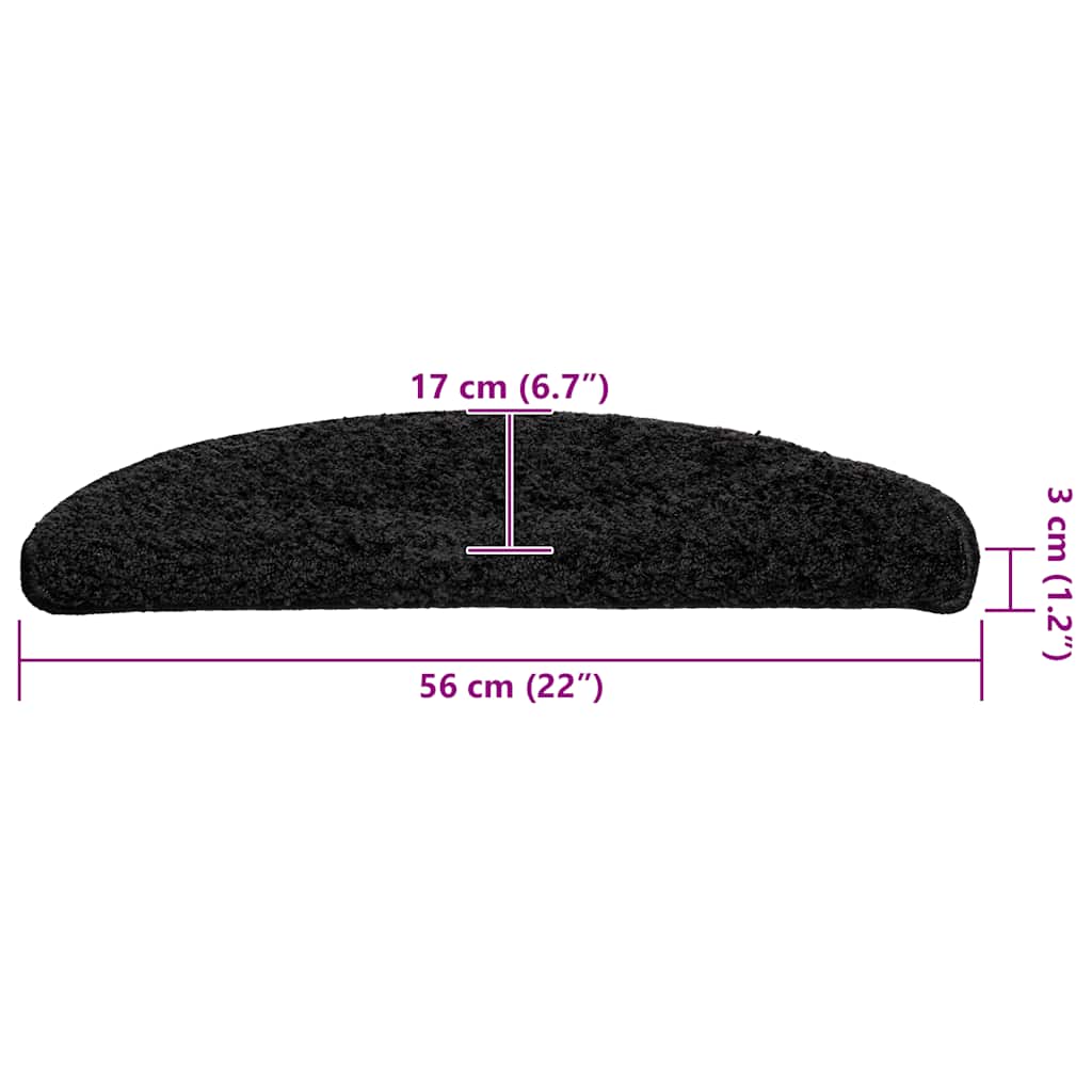 vidaXL Tapis d'escalier 20 pièces 56 x 17 x 3 cm Noir Demi-rond - 8
