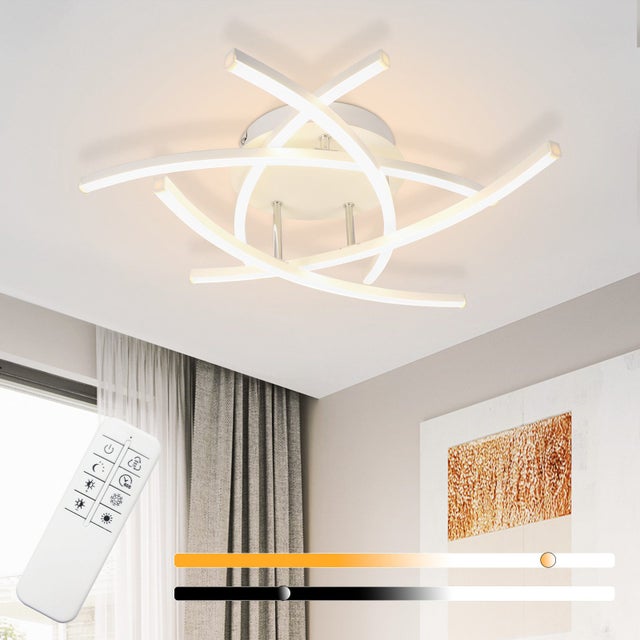 NETTLIFE Lampa sufitowa LED do sypialni, ściemnialna, 32 W, nowoczesna, biała, metalowa, z pilotem