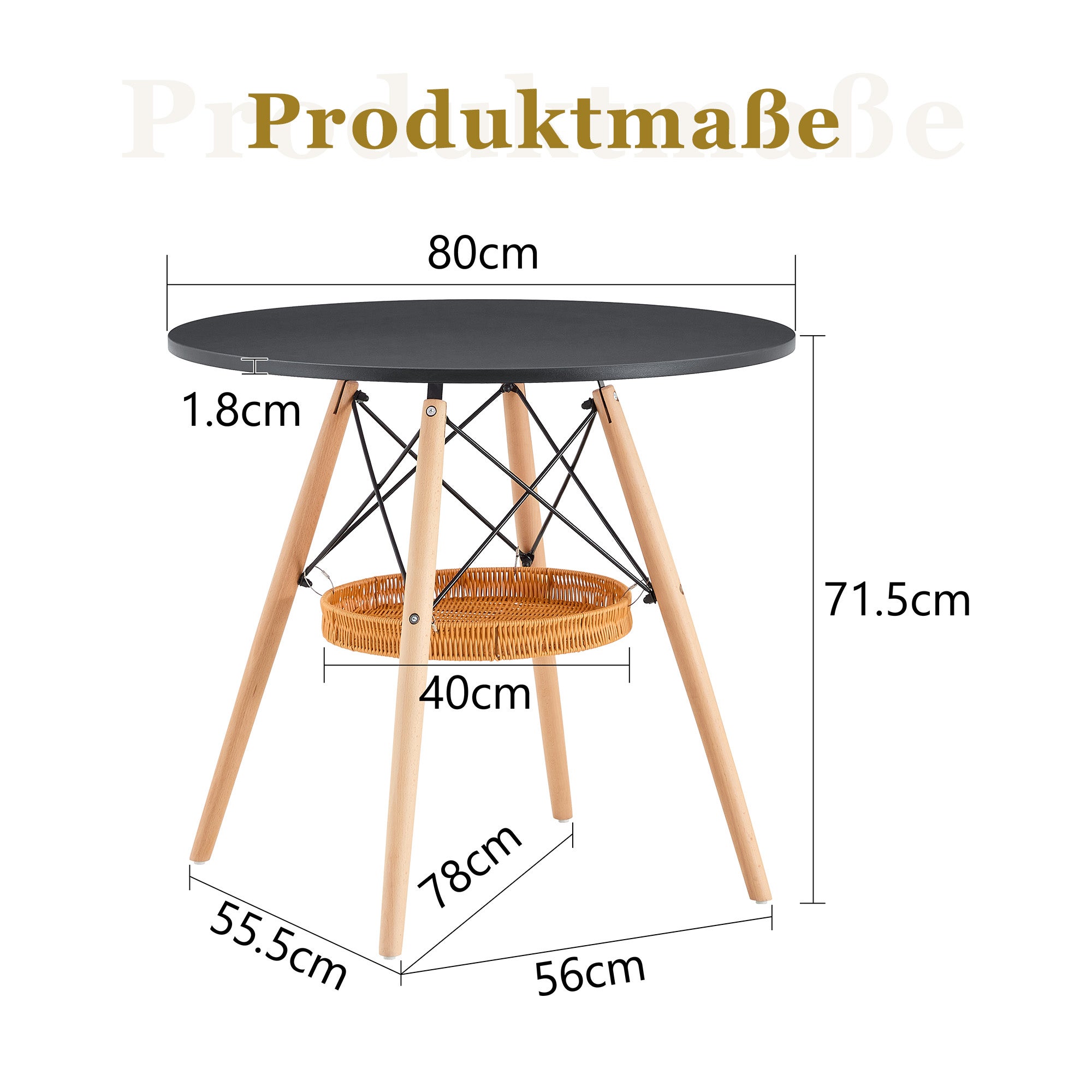 Table de salle à manger ronde Ø 80 cm, plateau en MDF noir, pieds en ...