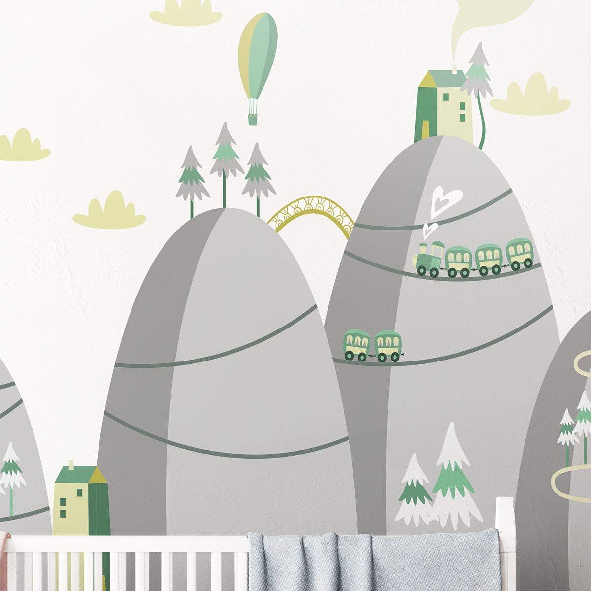 Adesivo bambino di montagna scandinavo mongolfiere in concorso - Sticker adesivo - adesivi murali - 100x150cm - 7