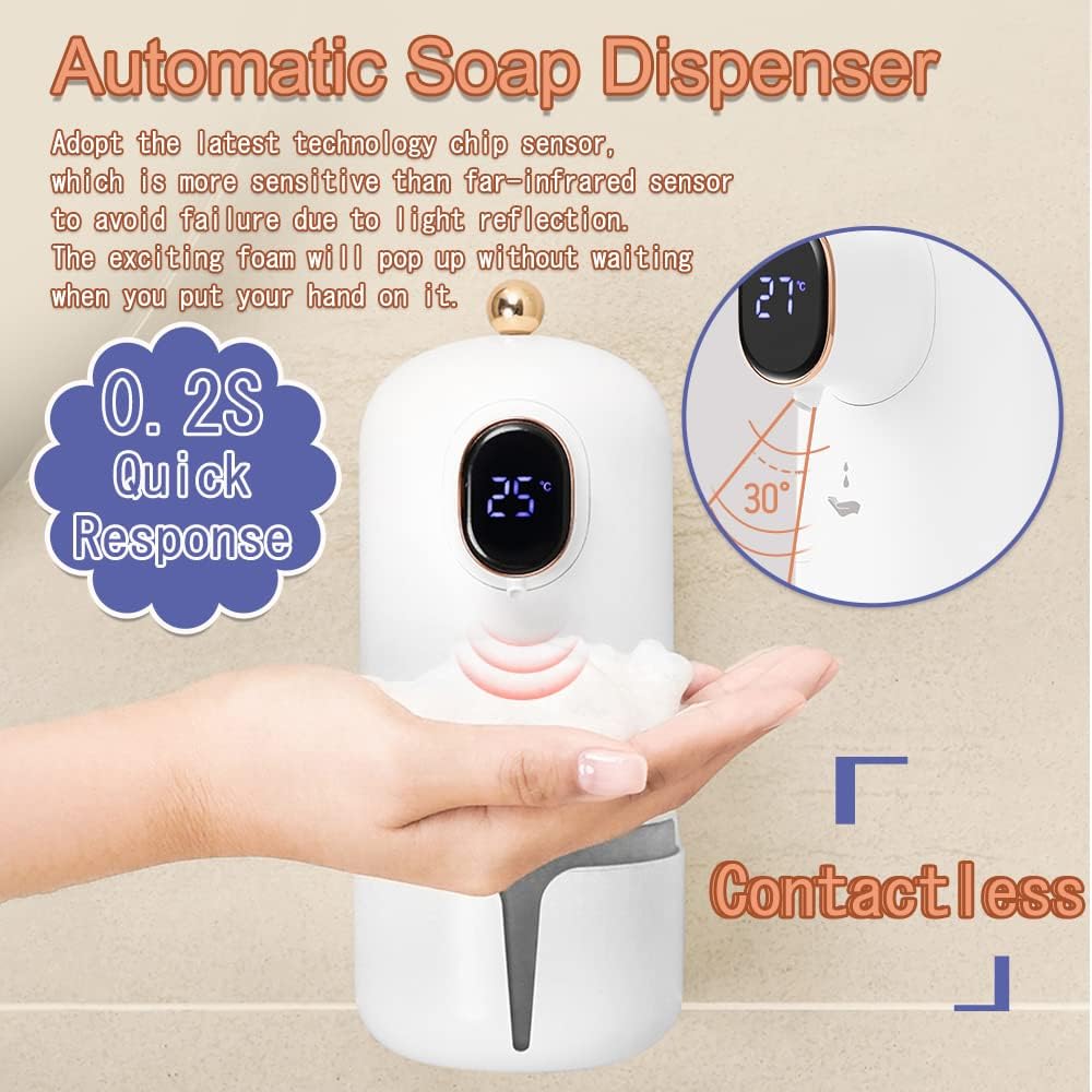 Automatyczny dozownik mydła montowany na ścianie o pojemności 300 ml, bezdotykowy dozownik mydła w pianie o pojemności 1800 mAh z akumulatorem i czuj