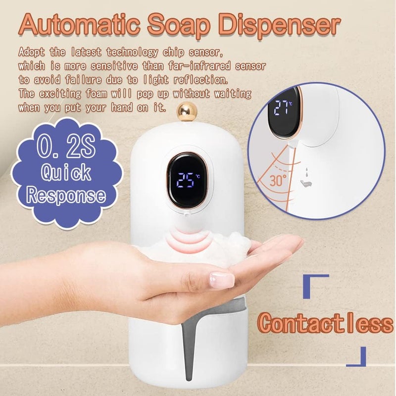 Automatyczny dozownik mydła montowany na ścianie o pojemności 300 ml, bezdotykowy dozownik mydła w pianie o pojemności 1800 mAh z akumulatorem i czuj