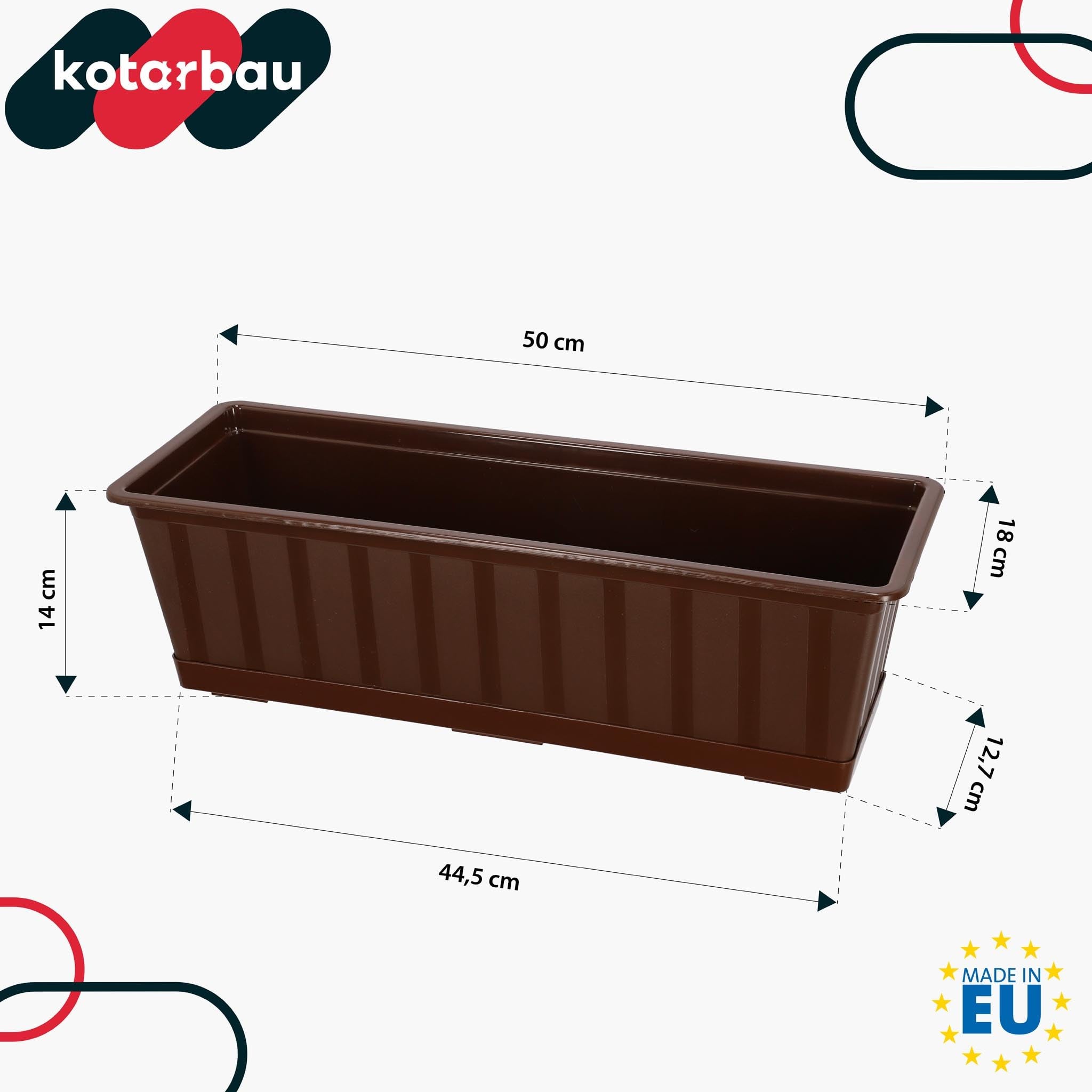 Doniczka - Skrzynka Balkonowa - 50 x 18 x 14 cm - Skrzynia na Balustradę Balkon - Donica z Podstawką - Brąz KOTARBAU - 3