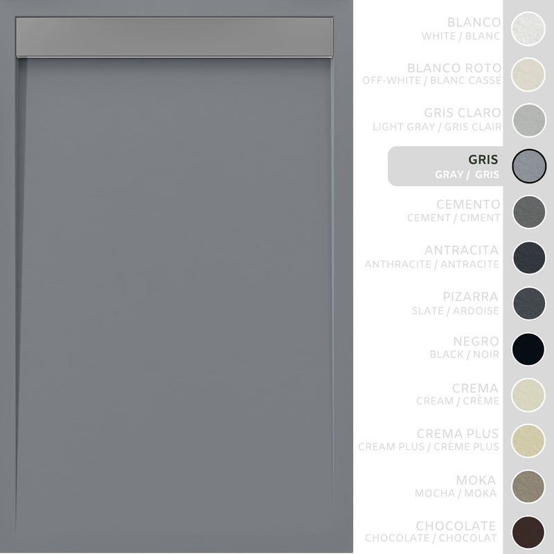 SOULHOME Brodzik prysznicowy– Żywica– Gel Coat– Gładka/Kamienna tekstura – Antypoślizgowy – szary- 190X70- Niski 3cm– Ruszt INOX