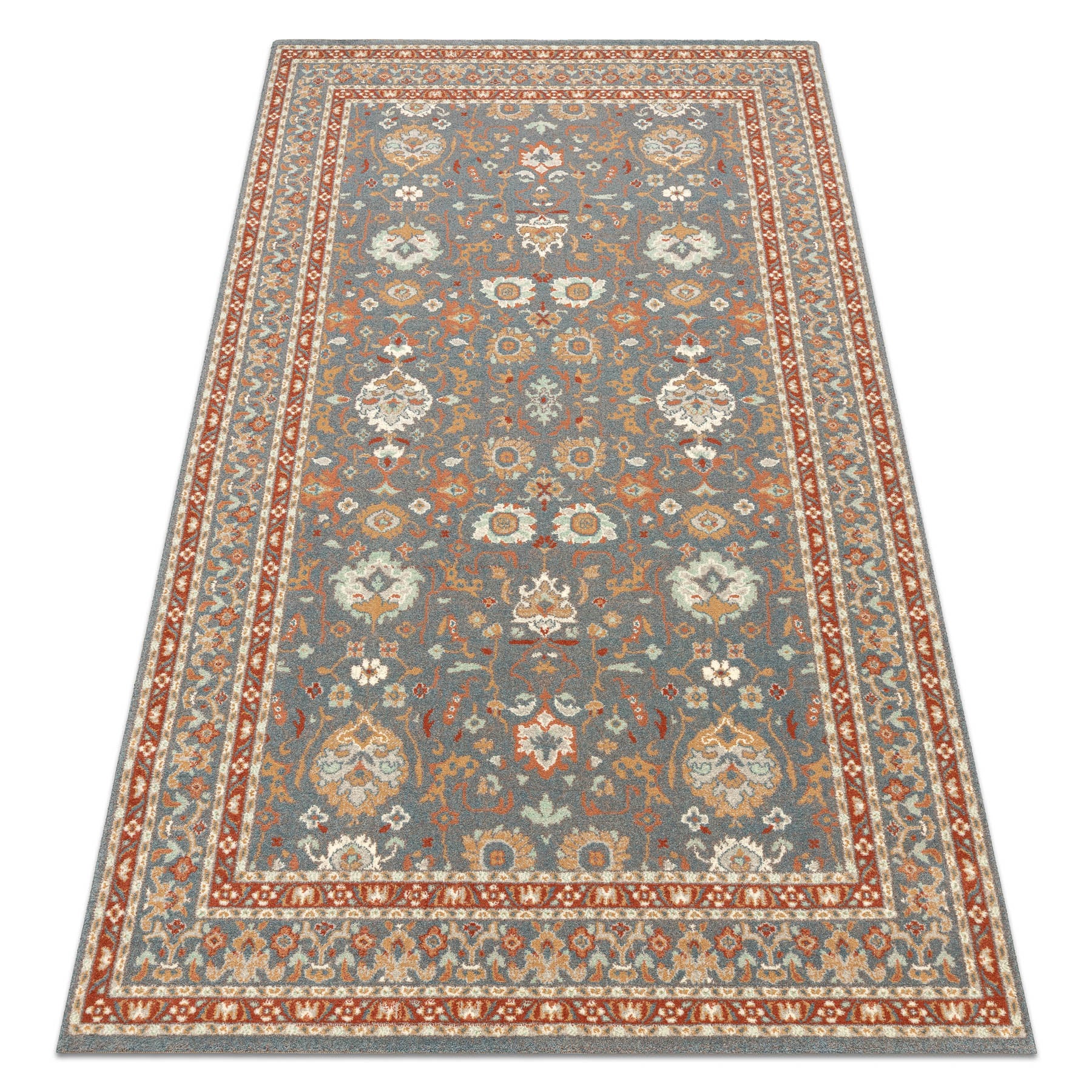 Dywan SOHO 477.26.LA500 wełniany OSTA - Ornament, ramka naturalny niebieski / terakota 200x300 cm