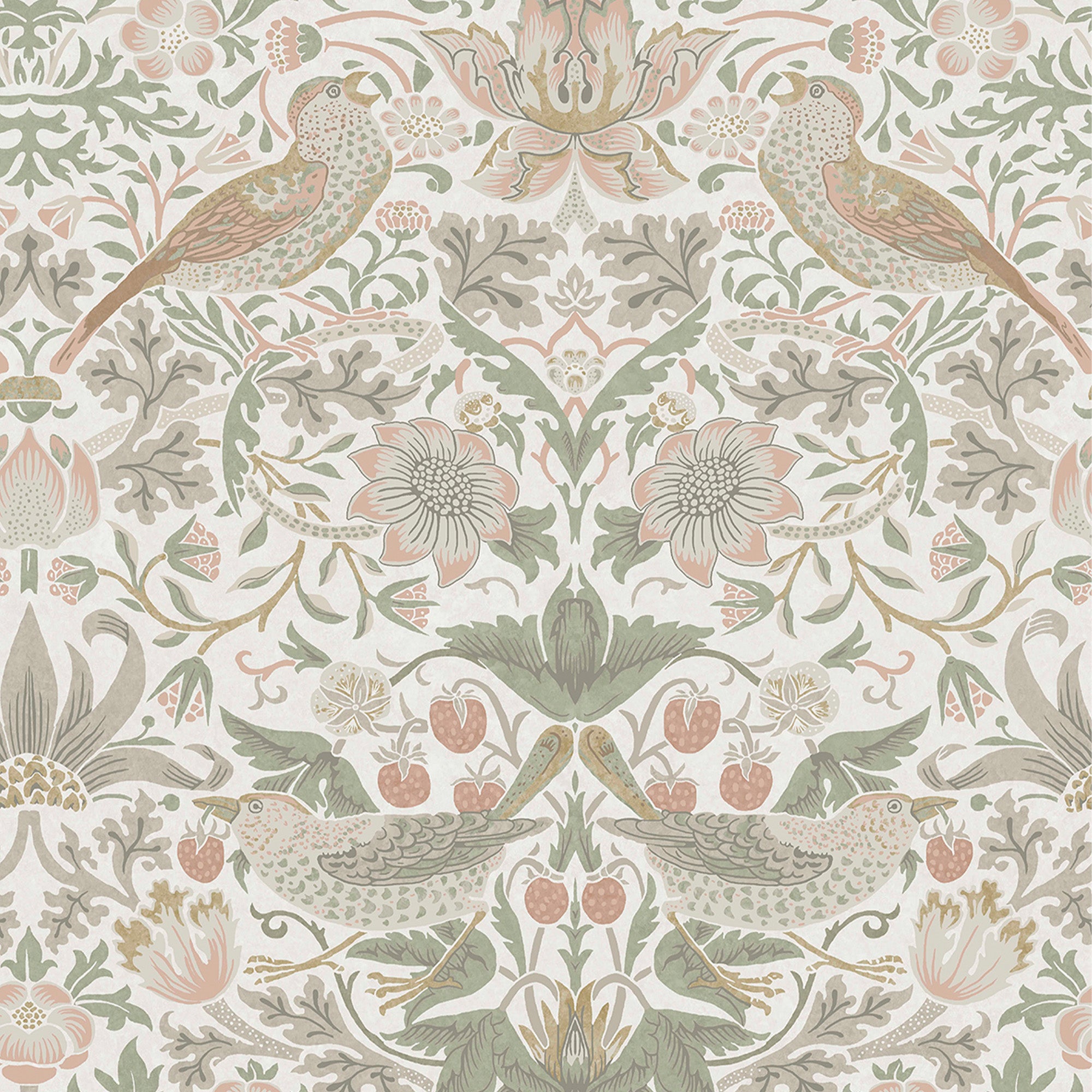 William Morris at Home Tapeta flizelinowa Złodziej truskawek Szałwiowa zieleń i różowy 10 m x 52 cm - 4