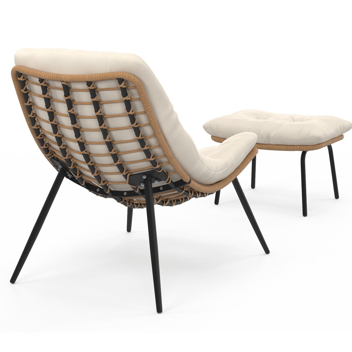 Lot de 2 fauteuils de jardin relax LOA effet rotin avec coussins écrus et repose-pieds - 4
