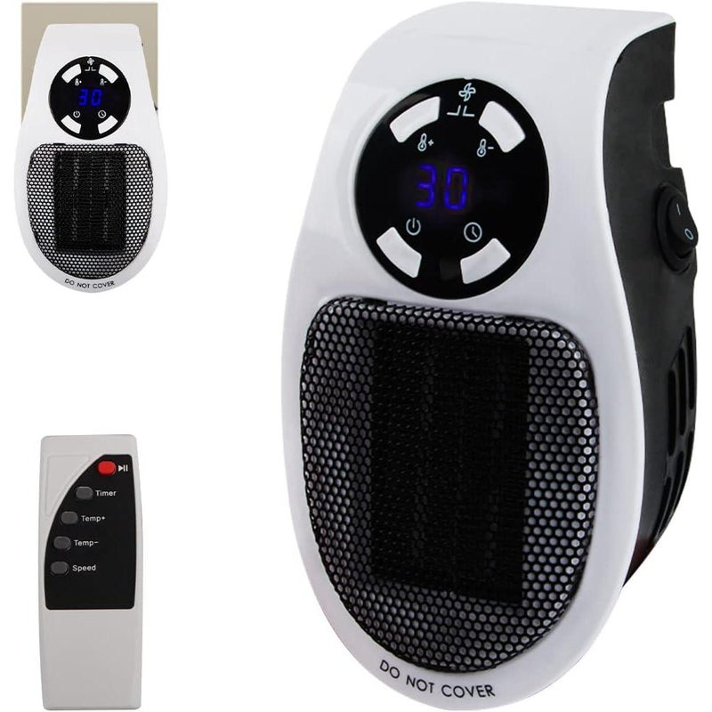 Grzejnik wtykowy 500 W, mini grzejnik do gniazdka FainFun, ścienny grzejnik dogrzewający z pilotem, elektryczny grzejnik konwektorowy 500 W